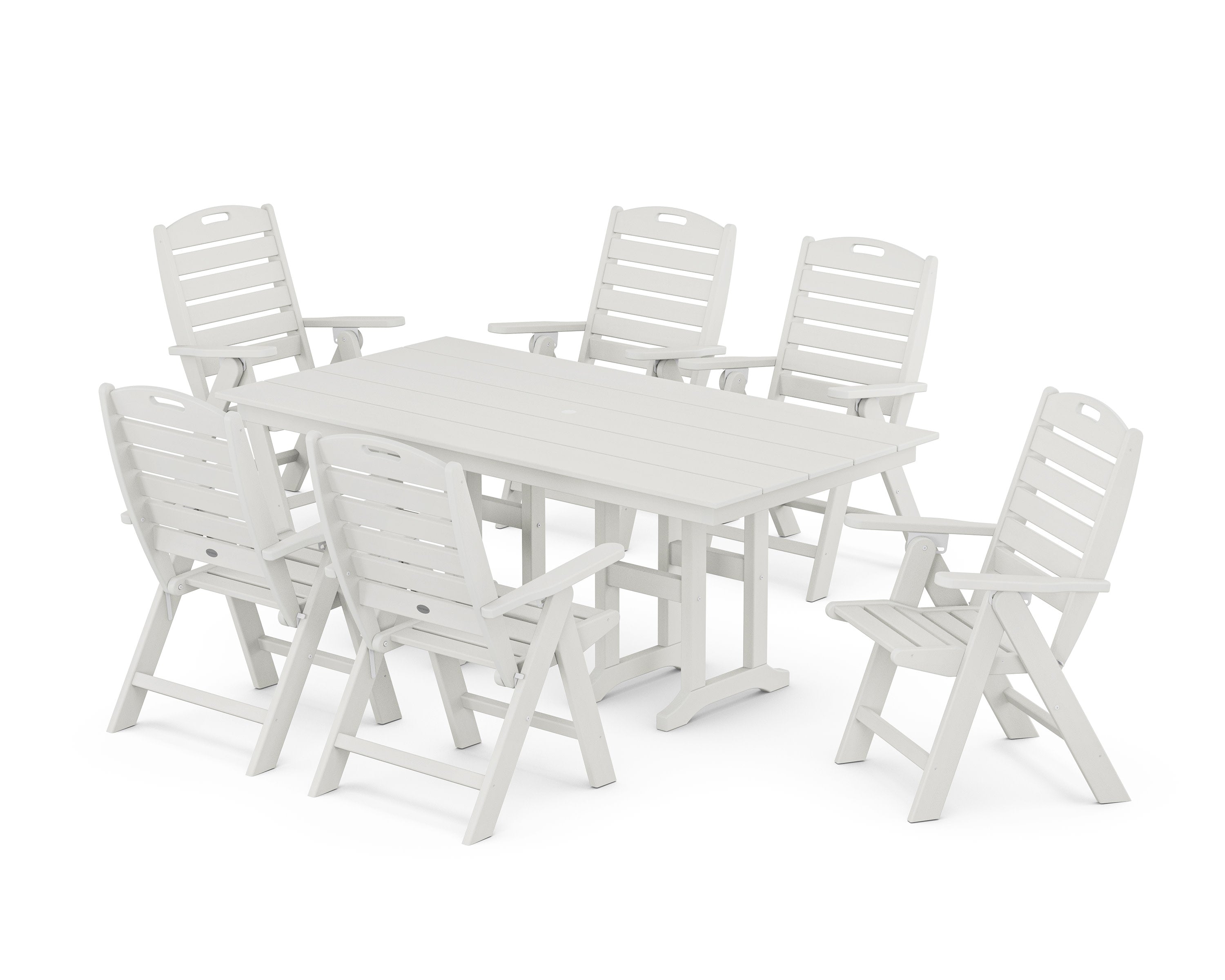 Nautical Highback 7-Piece Farmhouse Dining Set in Vintage White