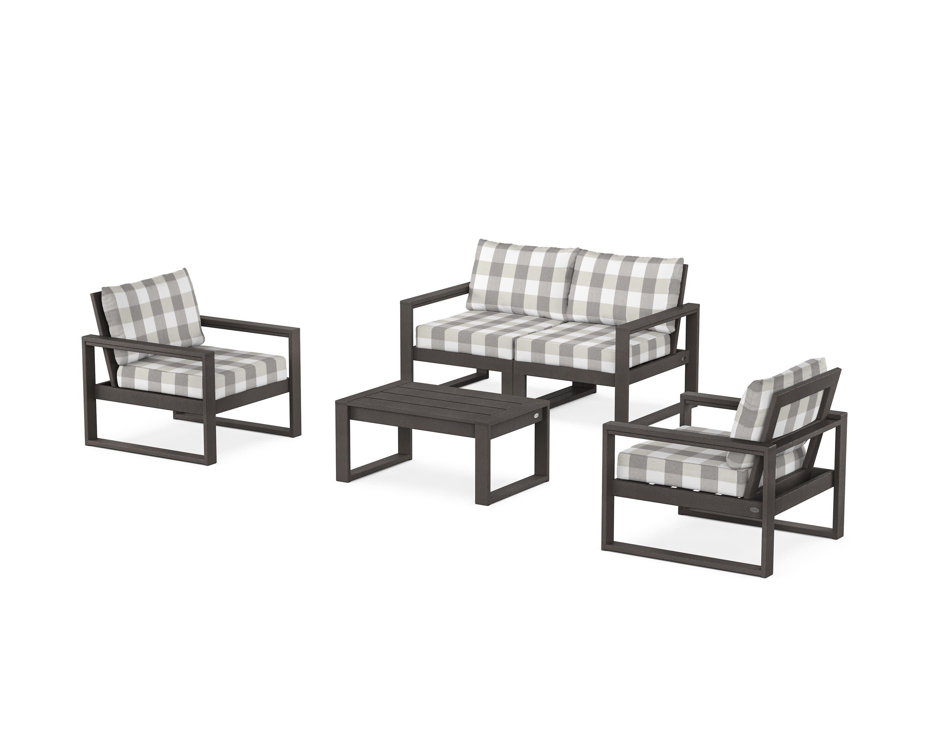 EDGE Sectional 4-Piece Deep Seating Set with Loveseat in Vintage Coffee / Buffalo Plaid Grey Mist