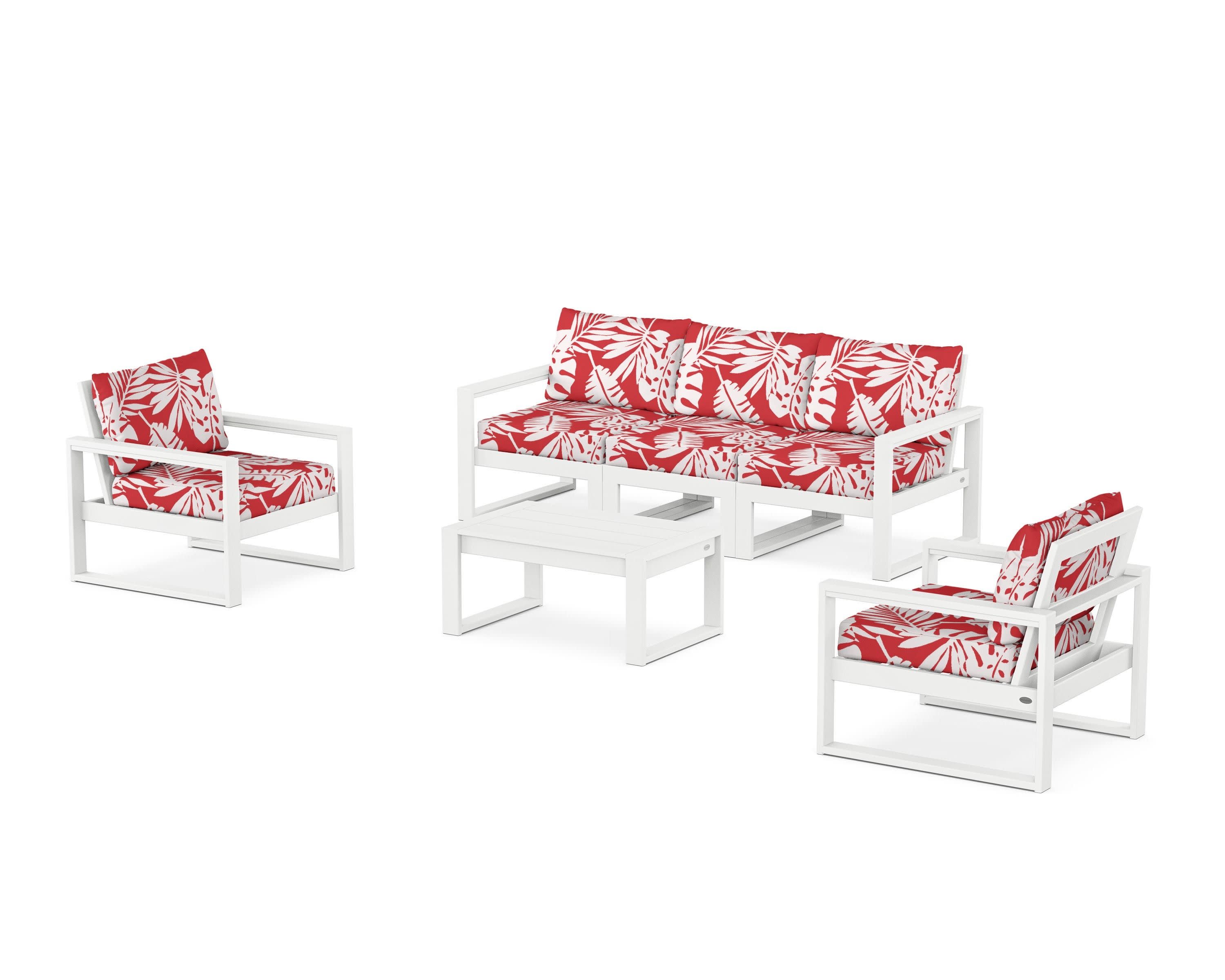 EDGE Sectional 4-Piece Deep Seating Set with Sofa in White / Leaf Crimson