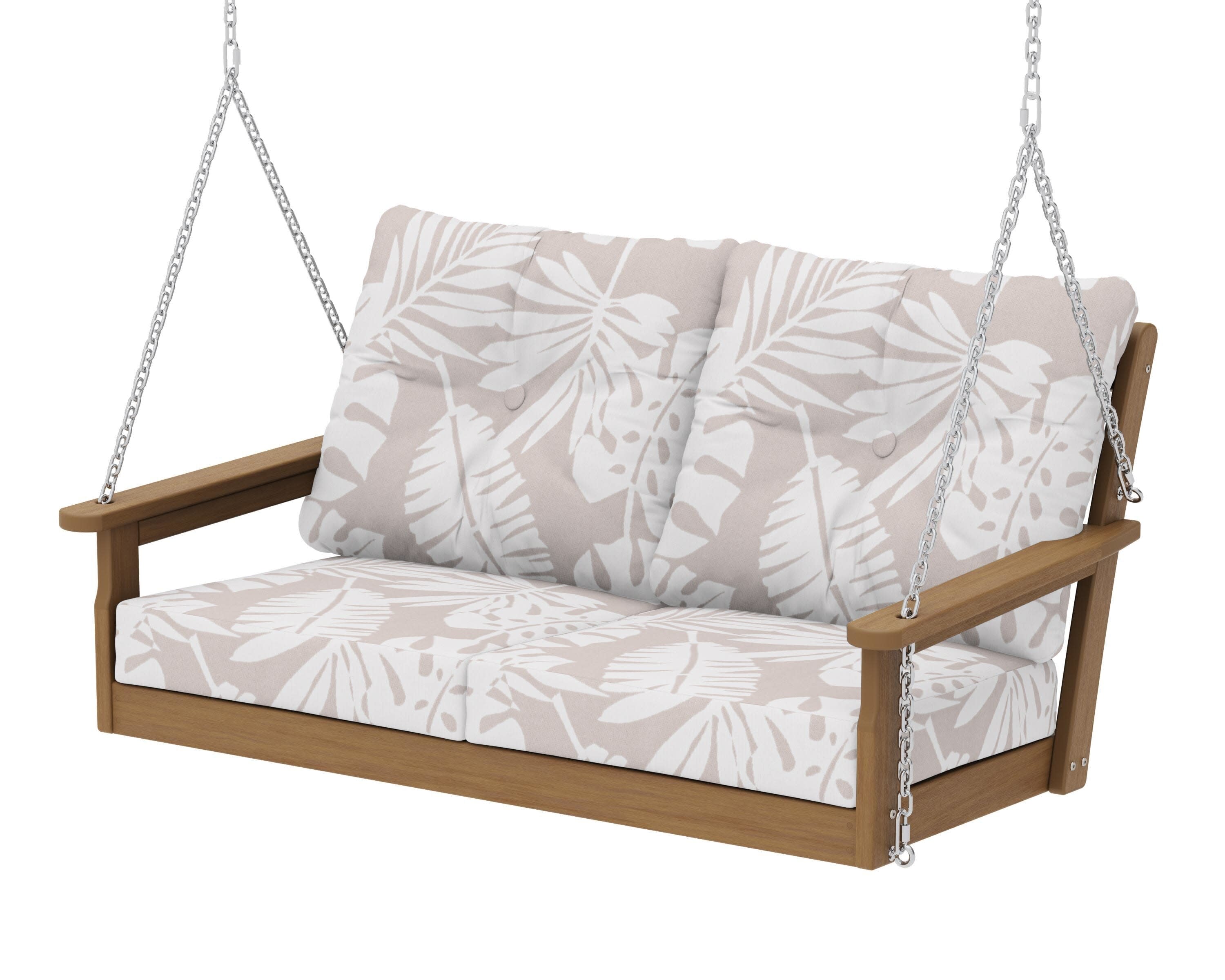 Vineyard Deep Seating Swing in Natural / Leaf Dune Burlap