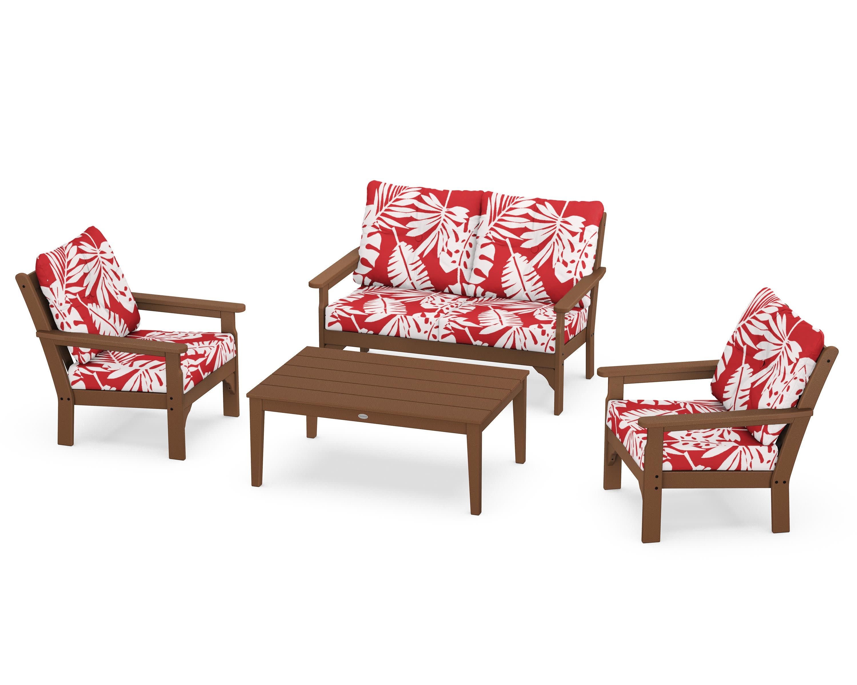 Vineyard 4-Piece Deep Seating Set in Teak / Leaf Crimson