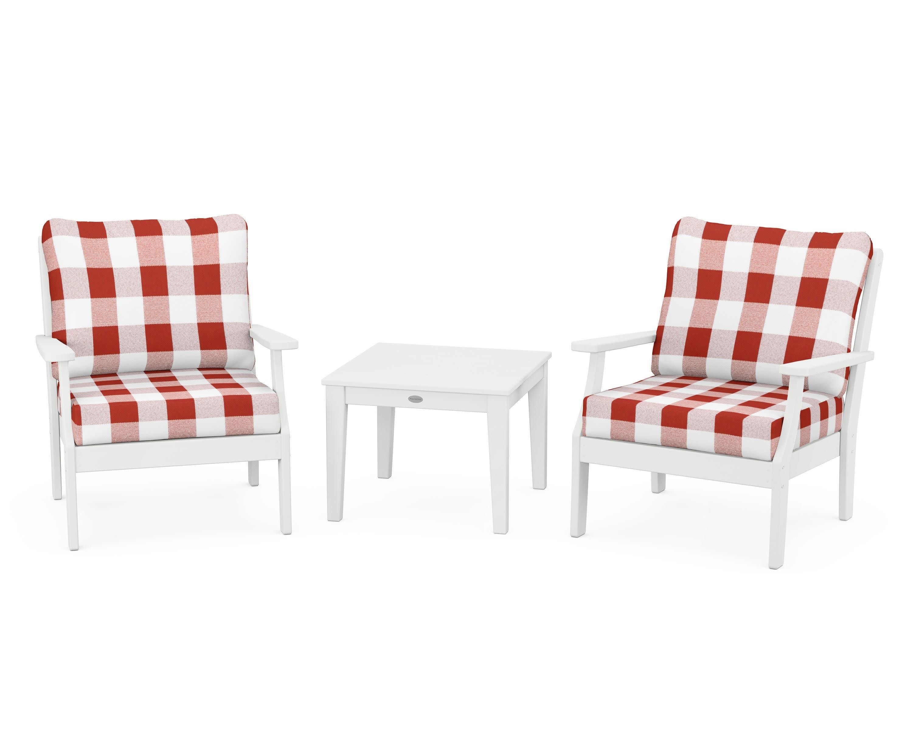Braxton 3-Piece Deep Seating Set in White / Buffalo Plaid Crimson