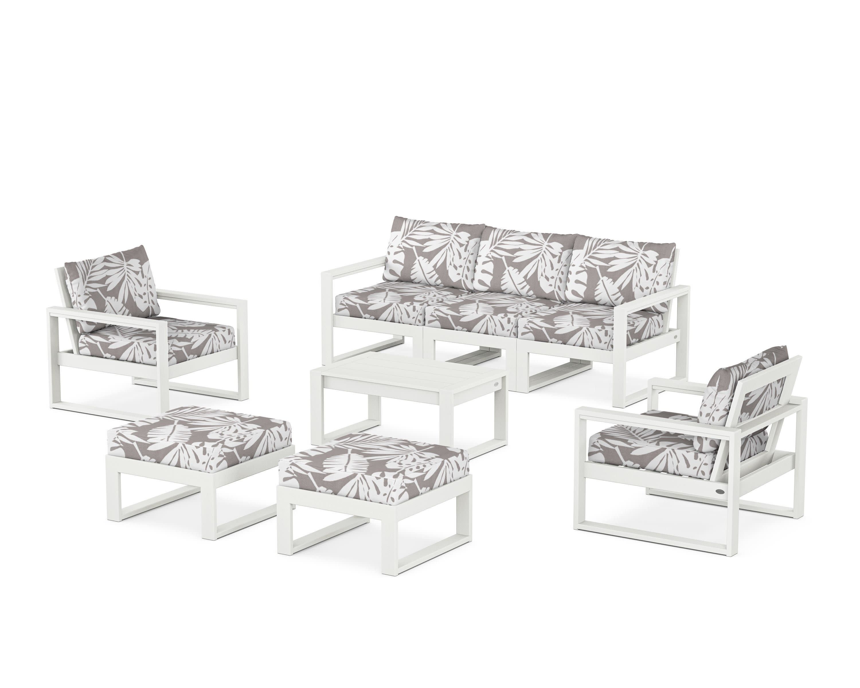 EDGE Sectional 8-Piece Lounge Sofa Set in Vintage White / Leaf Grey Mist