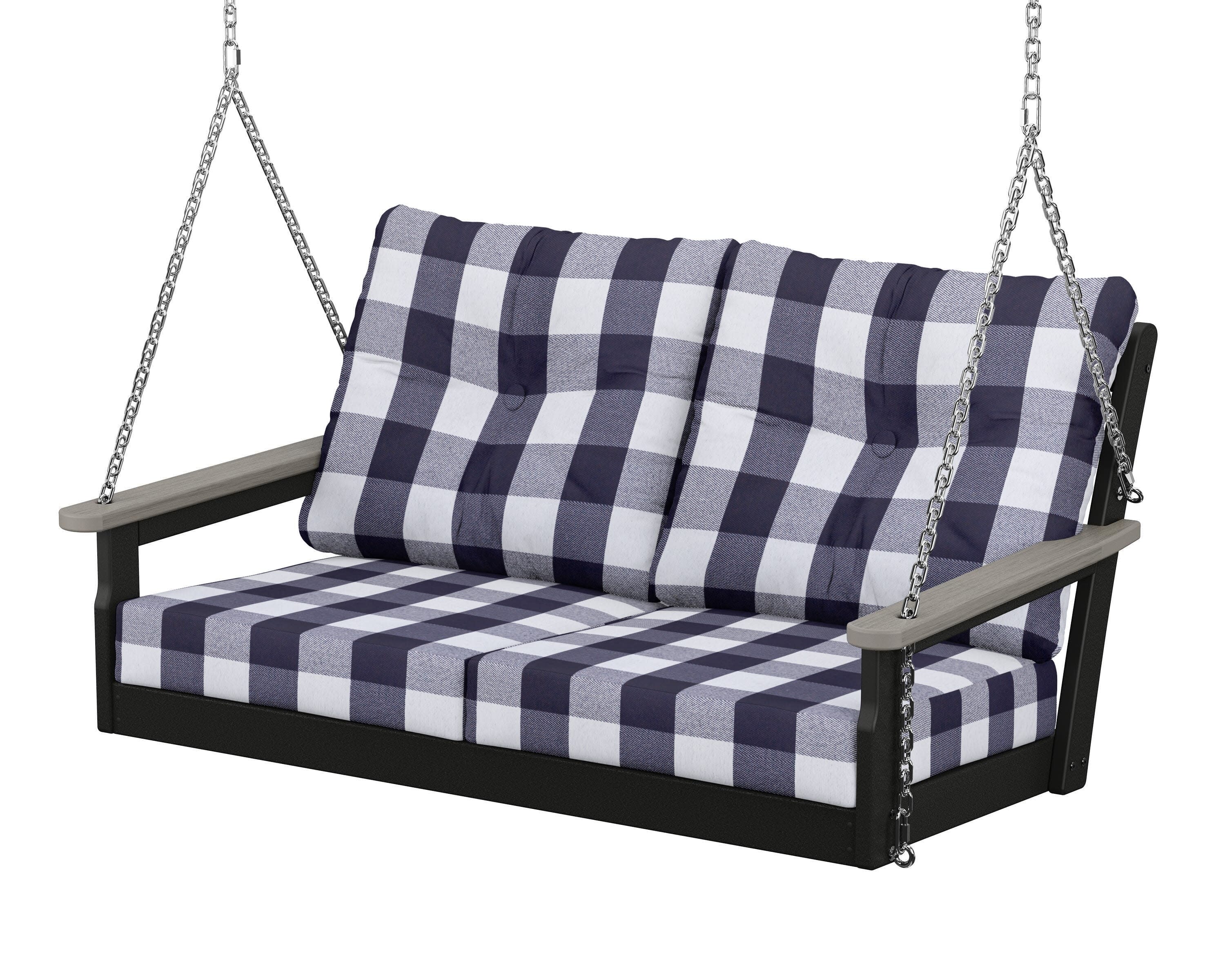 Vineyard Deep Seating Swing in Black / Driftwood / Buffalo Plaid Navy