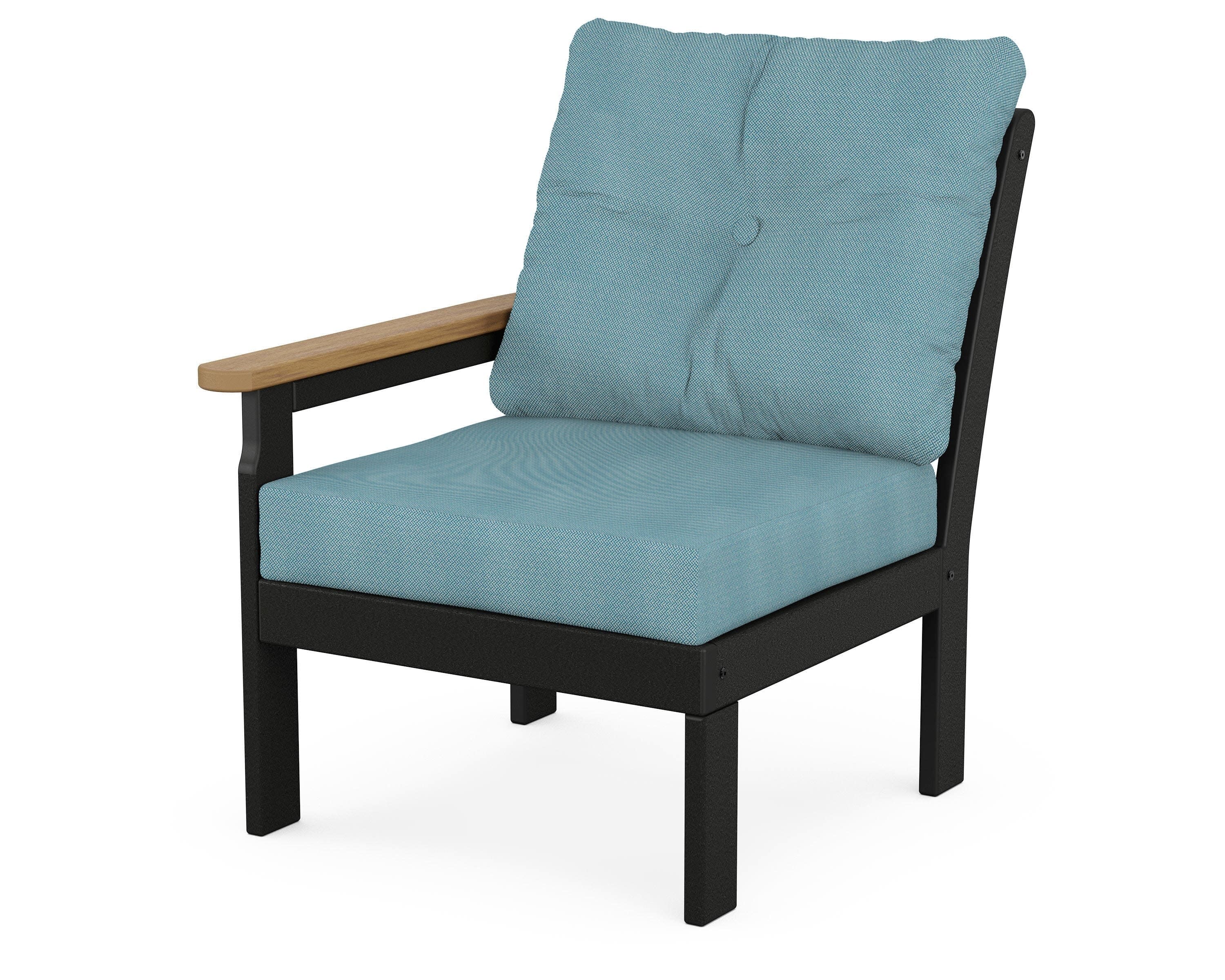 Vineyard Modular Left Arm Chair in Black / Natural / Lattice Sky Blue