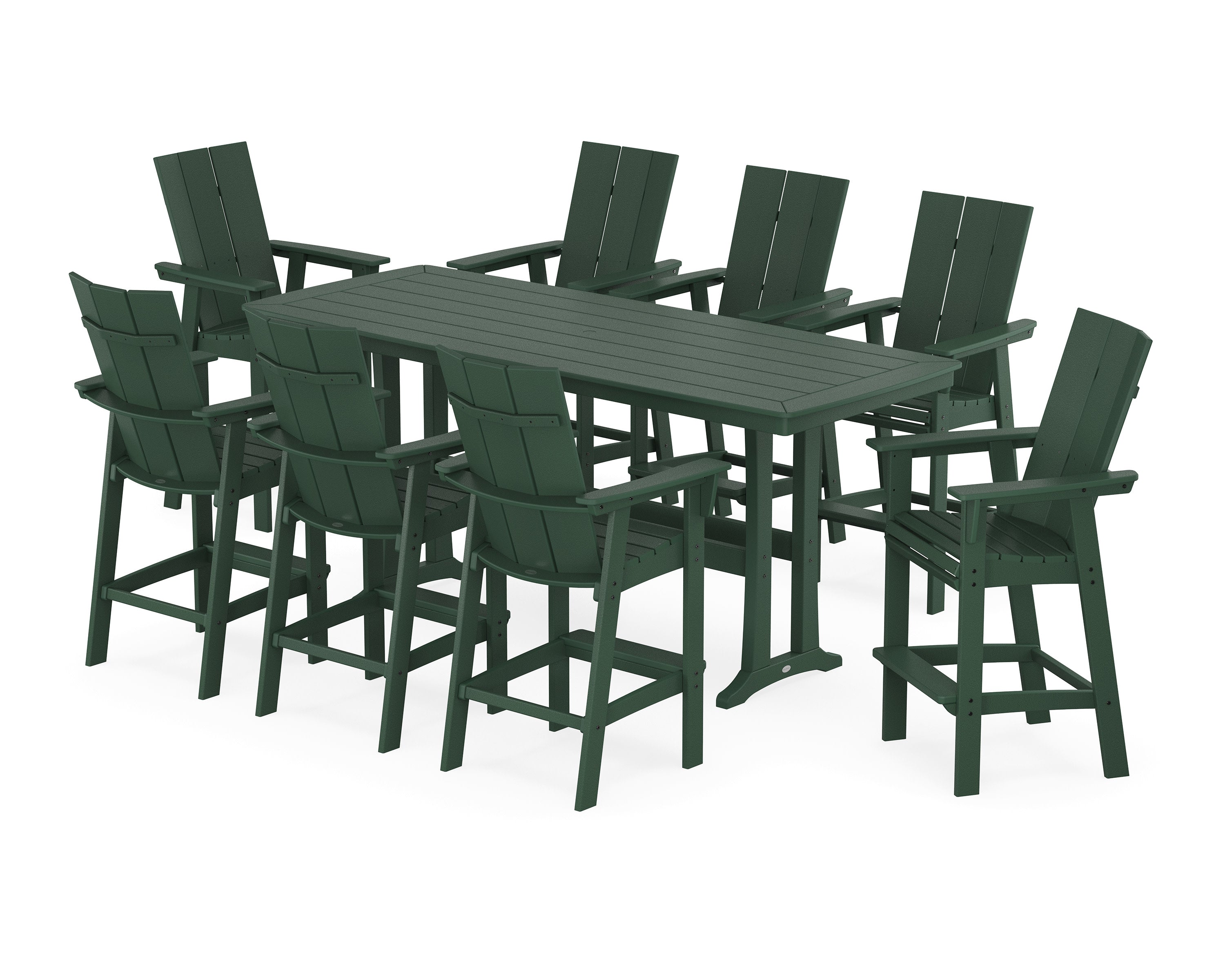 Modern Curveback Adirondack 9-Piece Bar Set with Trestle Legs in Green