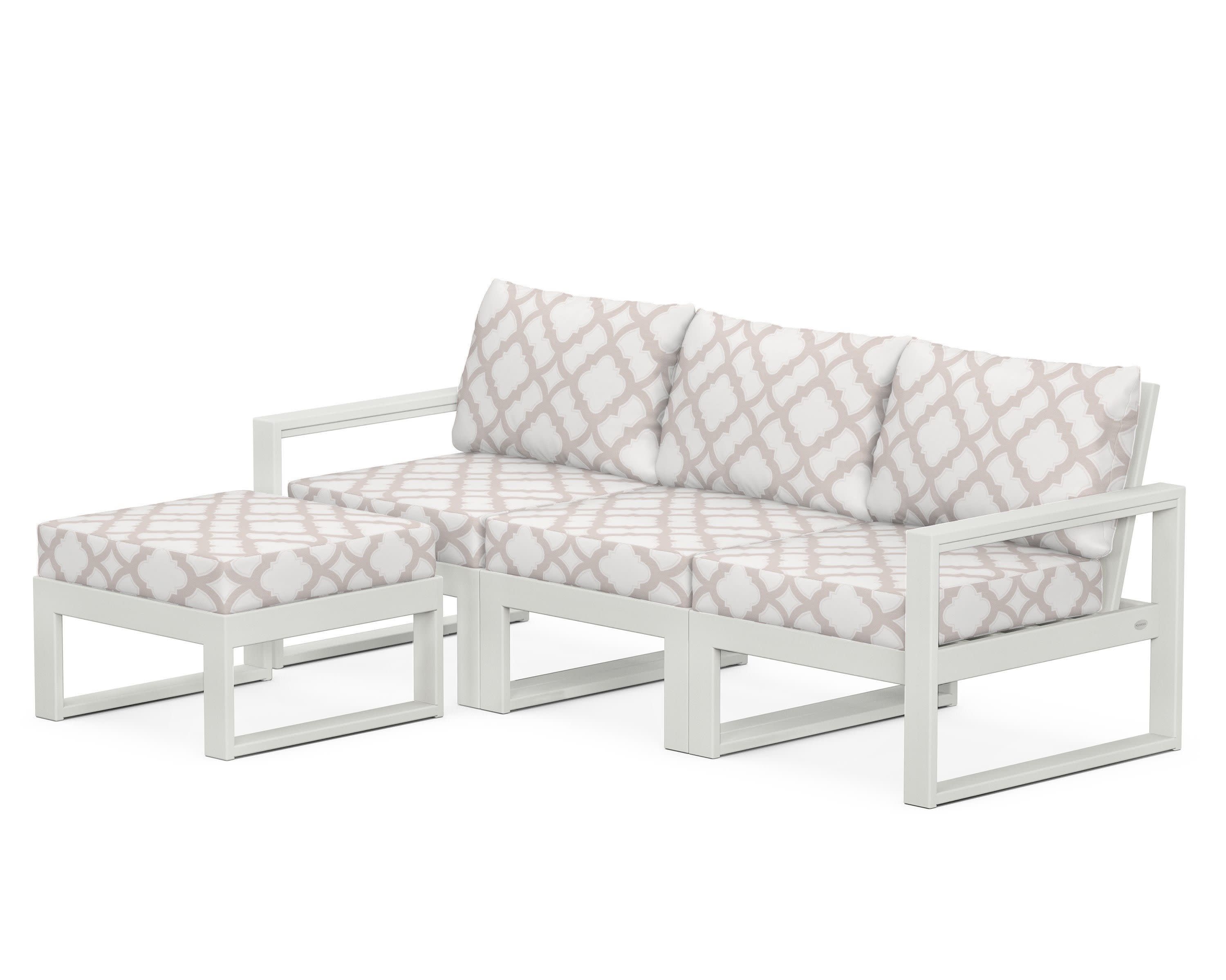 EDGE 4-Piece Modular Deep Seating Set with Ottoman in Vintage White / Trellis Dune Burlap