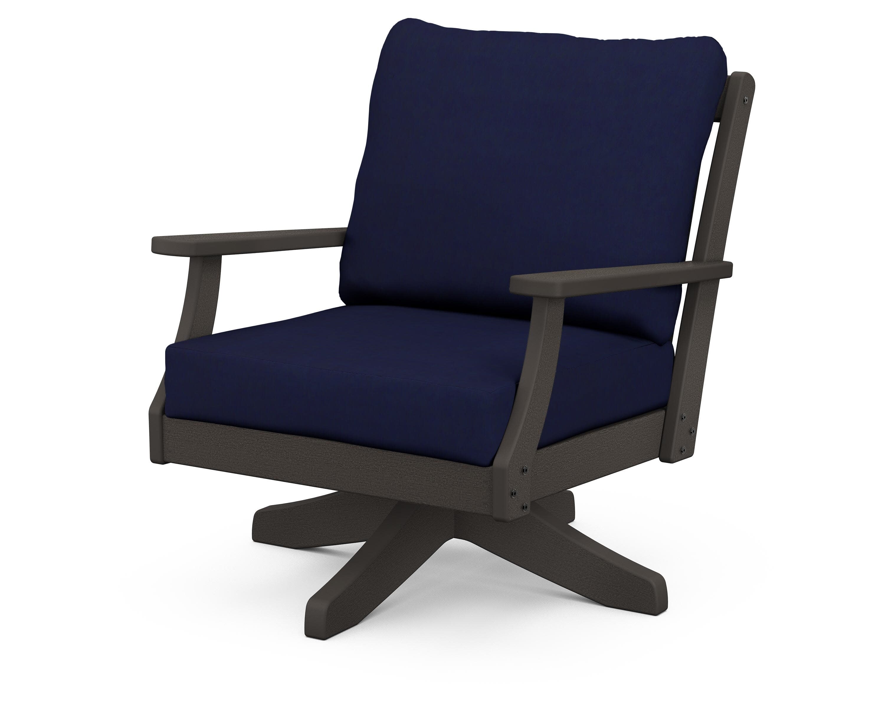 Braxton Deep Seating Swivel Chair in Vintage Coffee / Navy