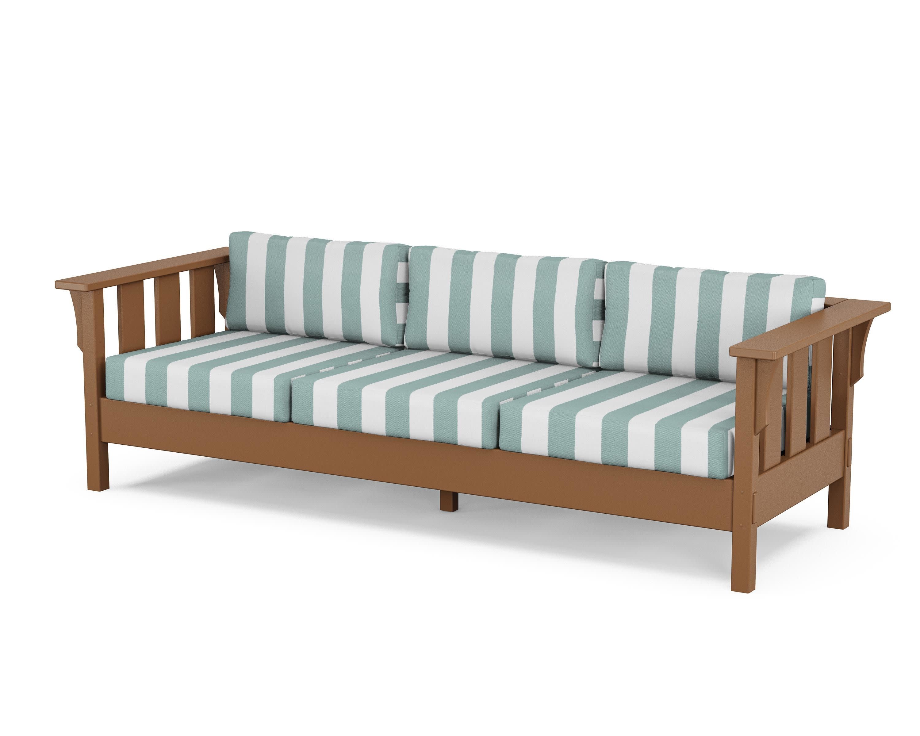 Acadia Deep Seating Sofa in Teak / Cabana Stripe Glacier Spa