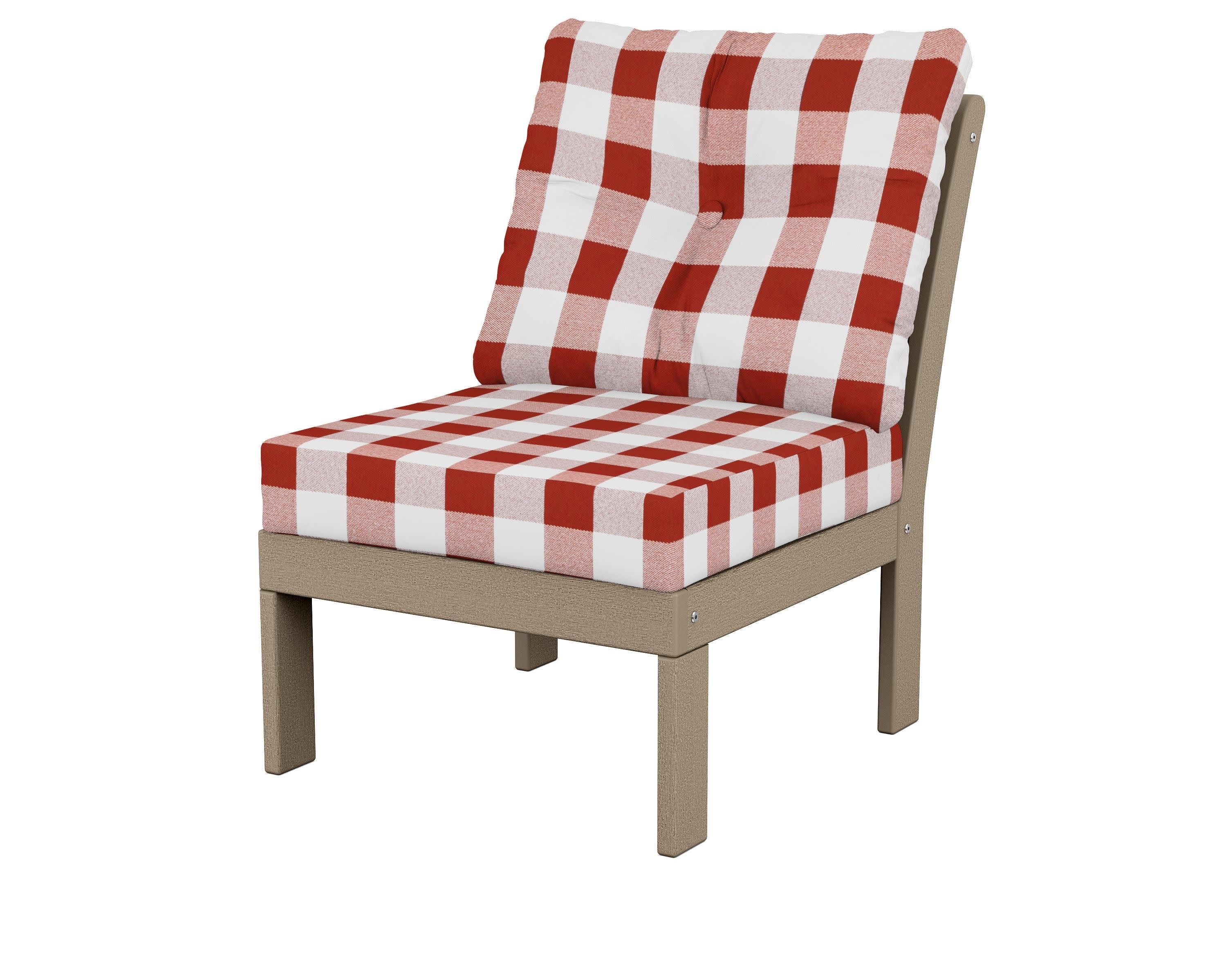 Vineyard Modular Armless Chair in Vintage Sahara / Buffalo Plaid Crimson
