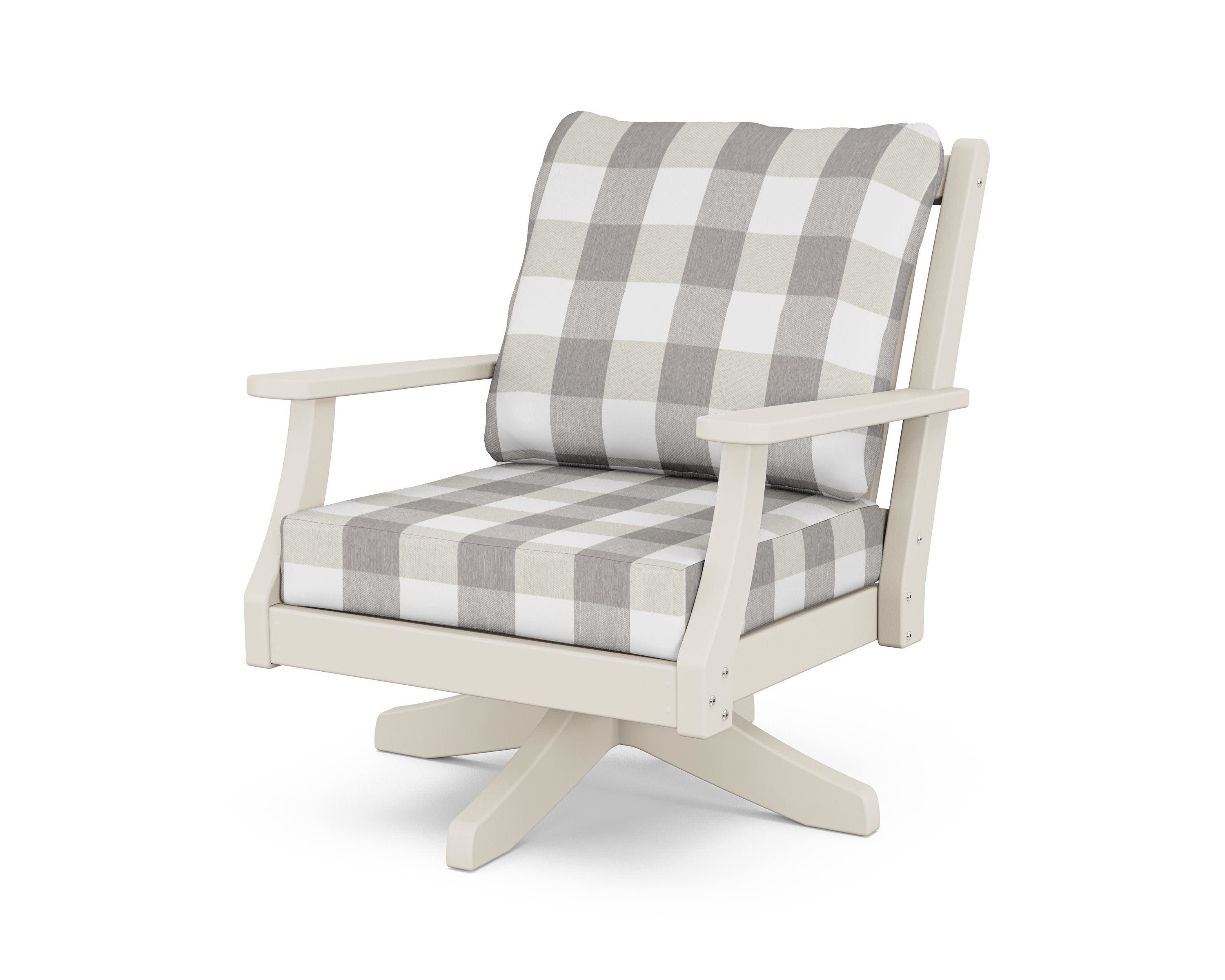 Wovendale Deep Seating Swivel Chair in Sand / Buffalo Plaid Grey Mist