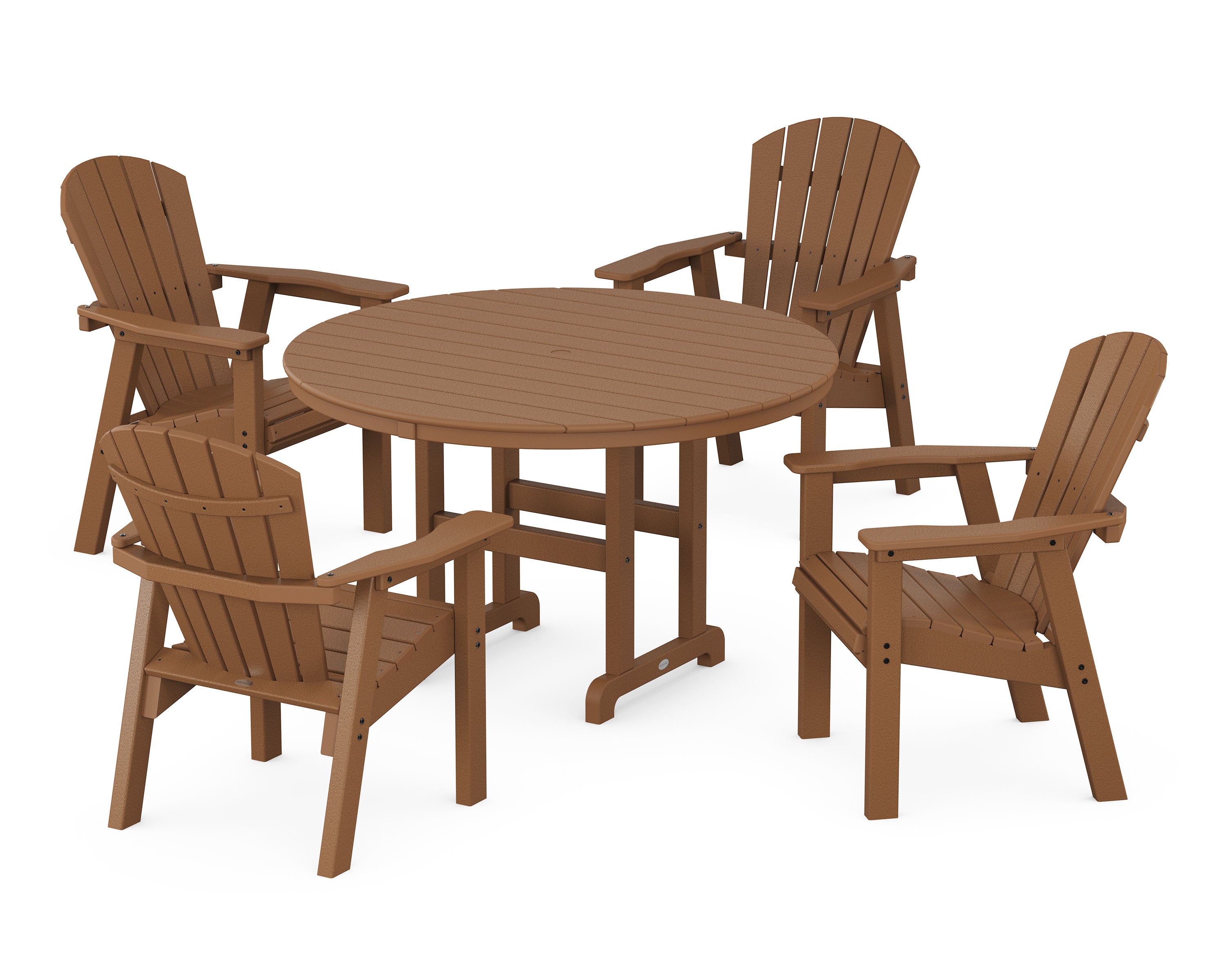 Seashell 5-Piece Round Farmhouse Dining Set in Teak