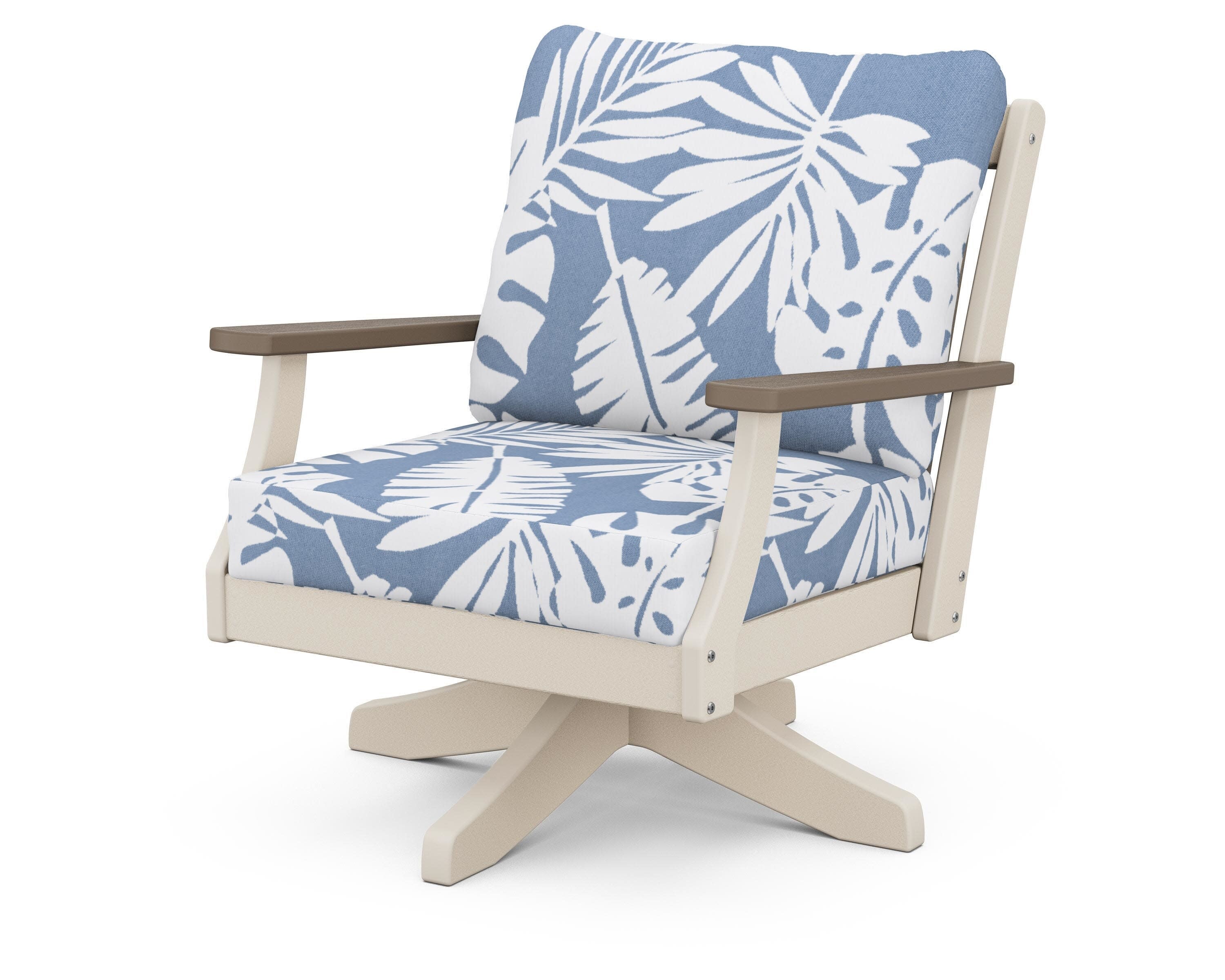 Braxton Deep Seating Swivel Chair in Sand / Kona / Leaf Sky Blue
