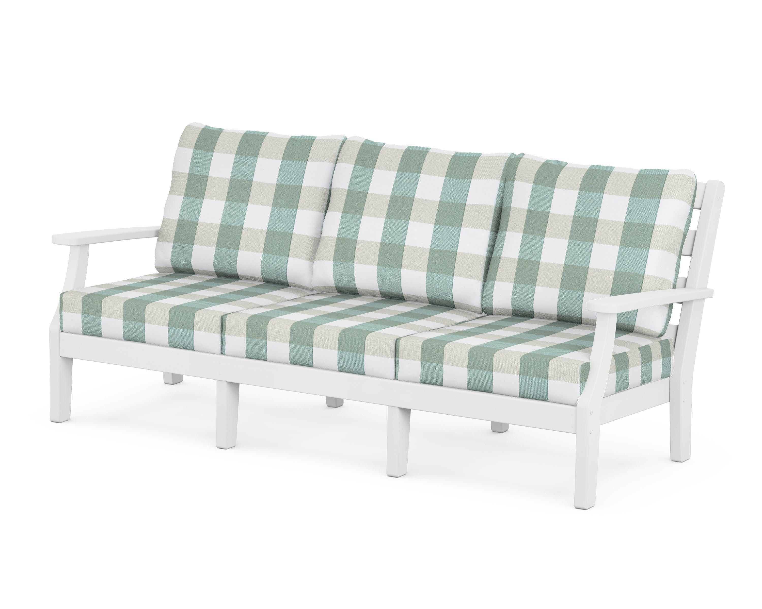 Chesapeake Deep Seating Sofa in White / Buffalo Plaid Glacier Spa