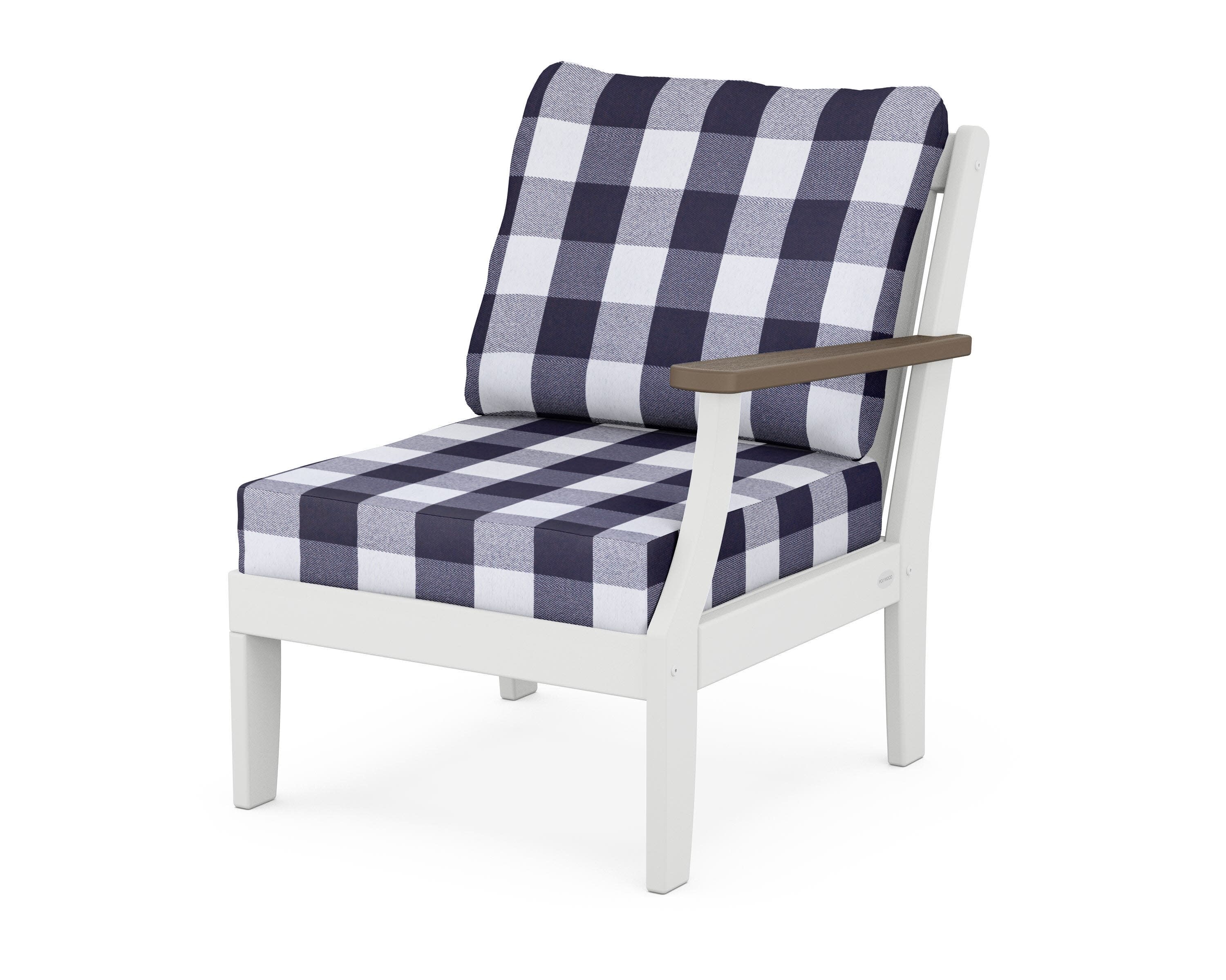 Braxton Modular Right Arm Chair in White / Kona / Buffalo Plaid Navy