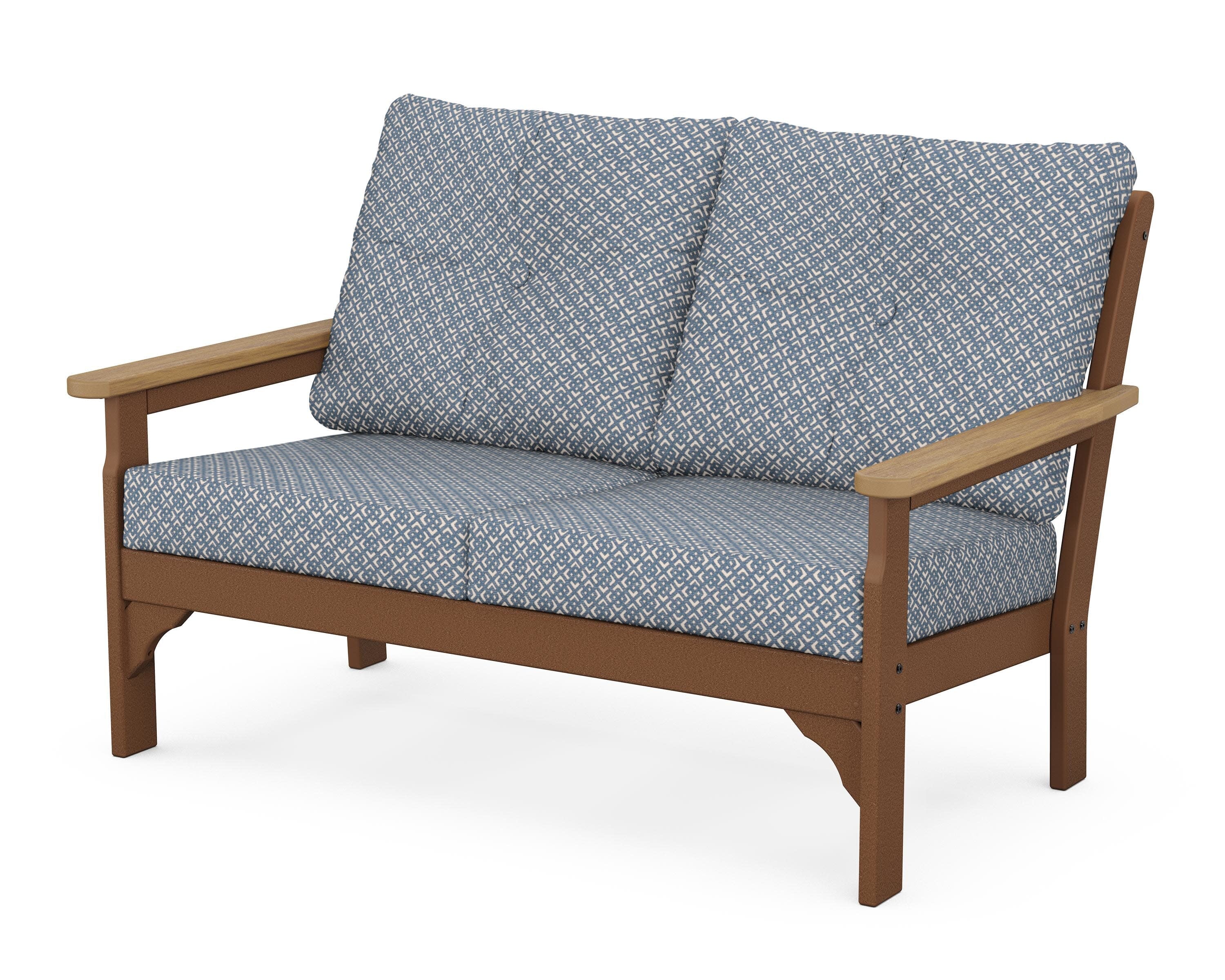 Vineyard Deep Seating Loveseat in Teak / Natural / Hopscotch