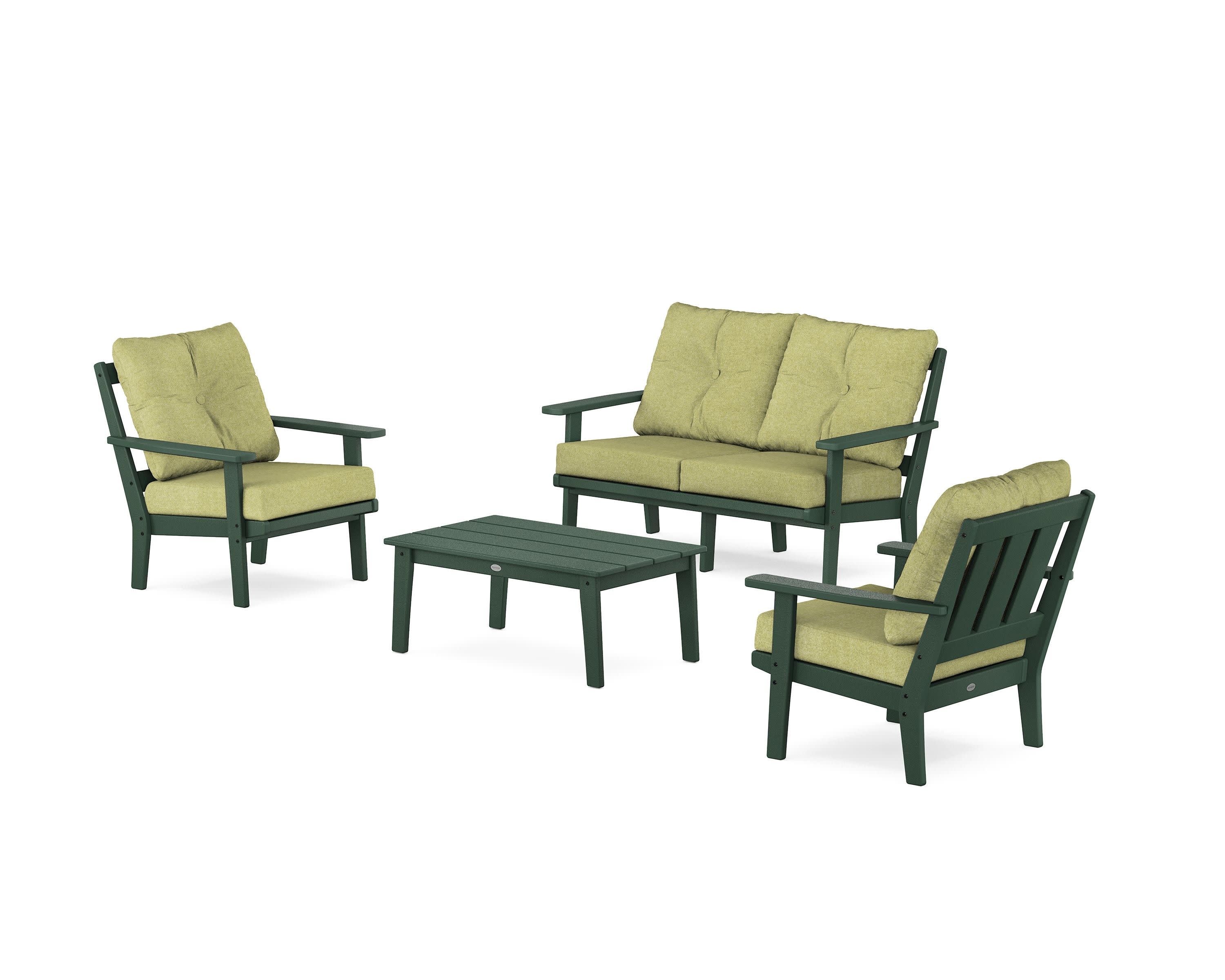 Oxford 4-Piece Deep Seating Set with Loveseat in Green / Chartreuse Boucle