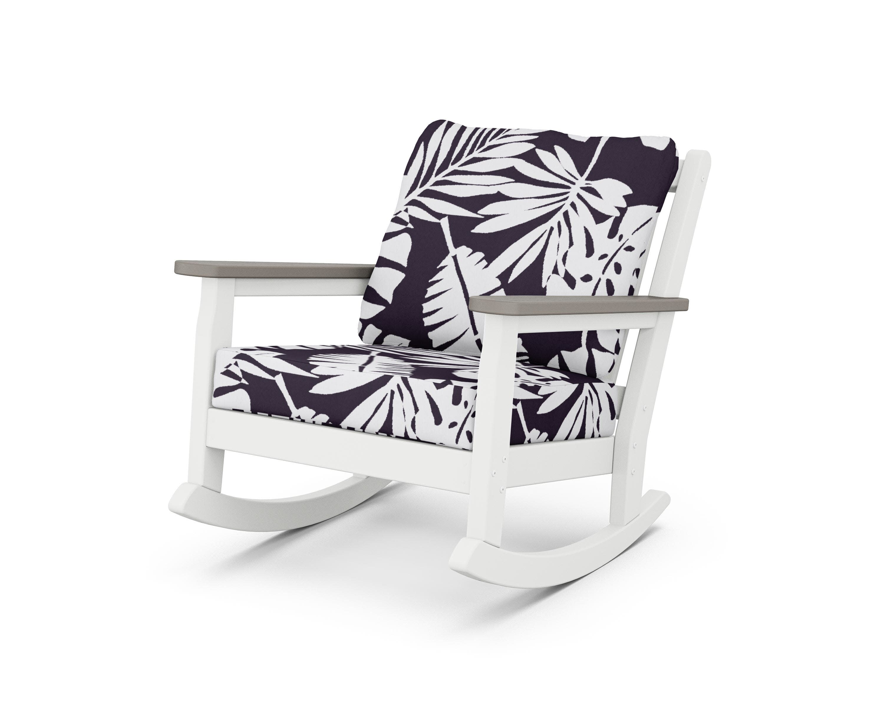 Chippendale Deep Seating Rocking Chair in White / Driftwood / Leaf Navy