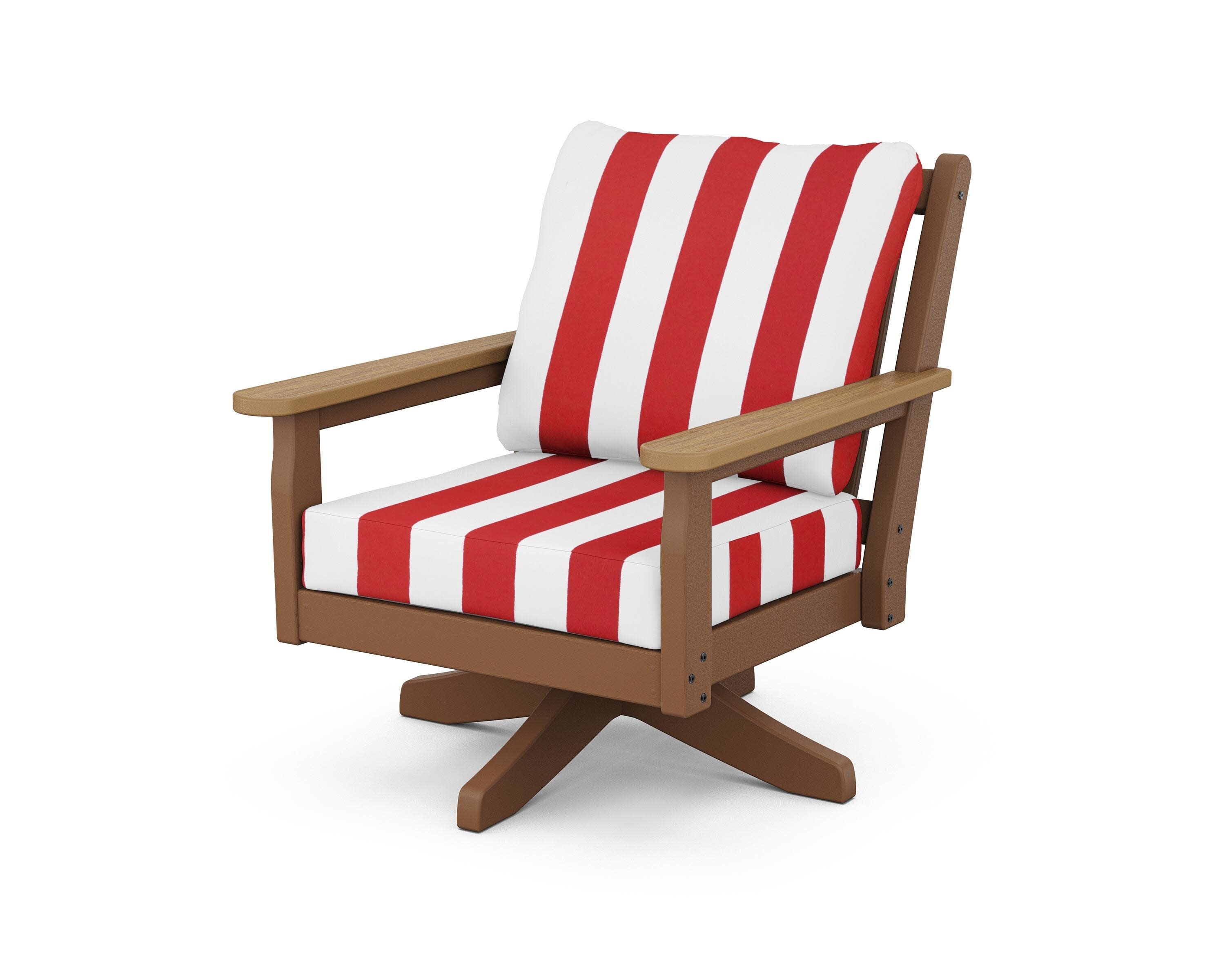 Chippendale Deep Seating Swivel Chair in Teak / Natural / Cabana Stripe Crimson