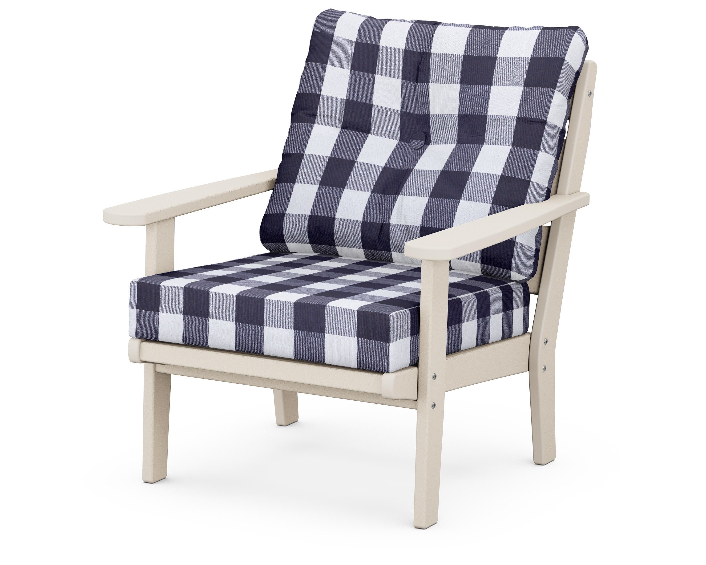 Lakeside Deep Seating Chair in Sand / Buffalo Plaid Navy