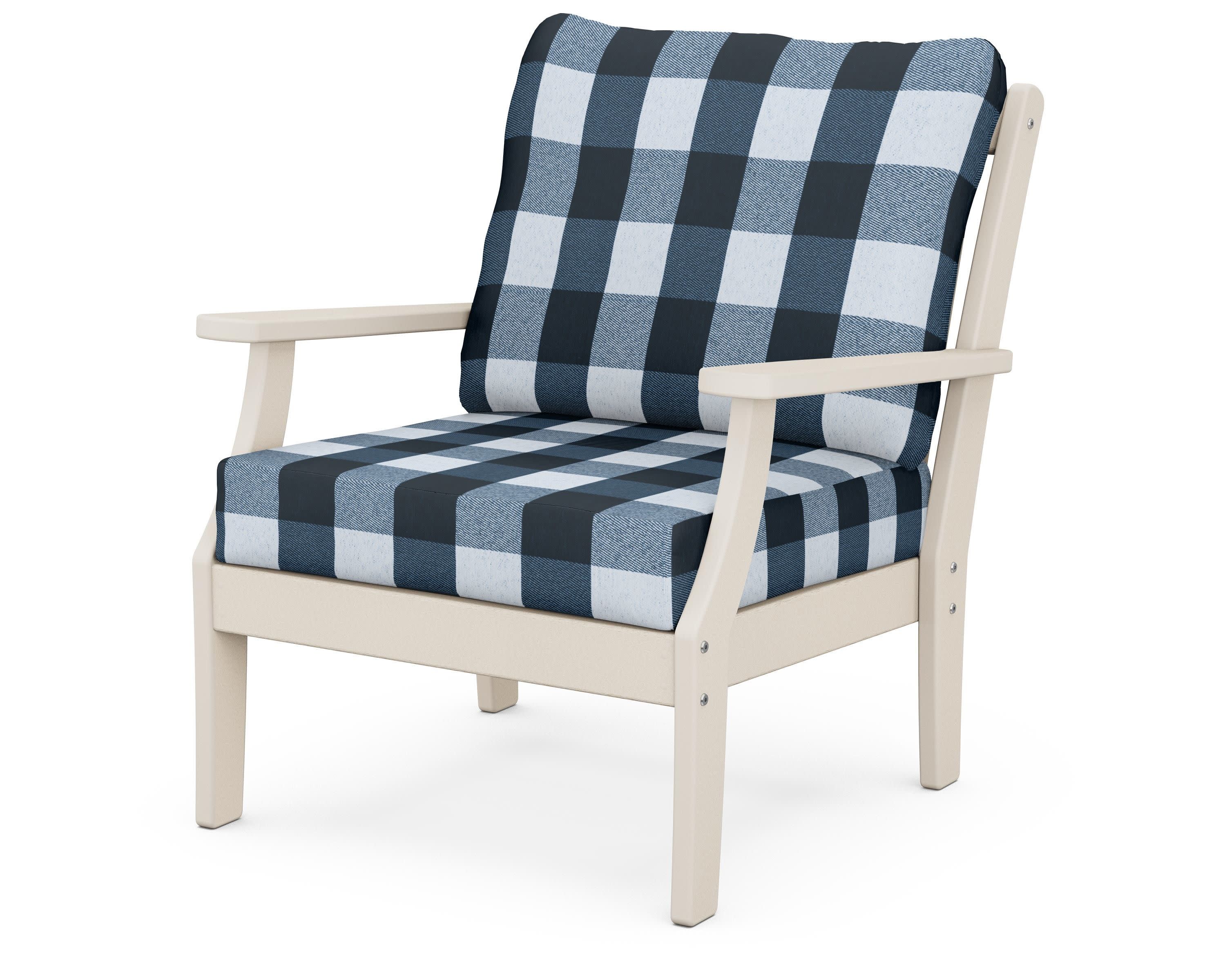 Braxton Deep Seating Chair in Sand / Buffalo Plaid Marine Indigo