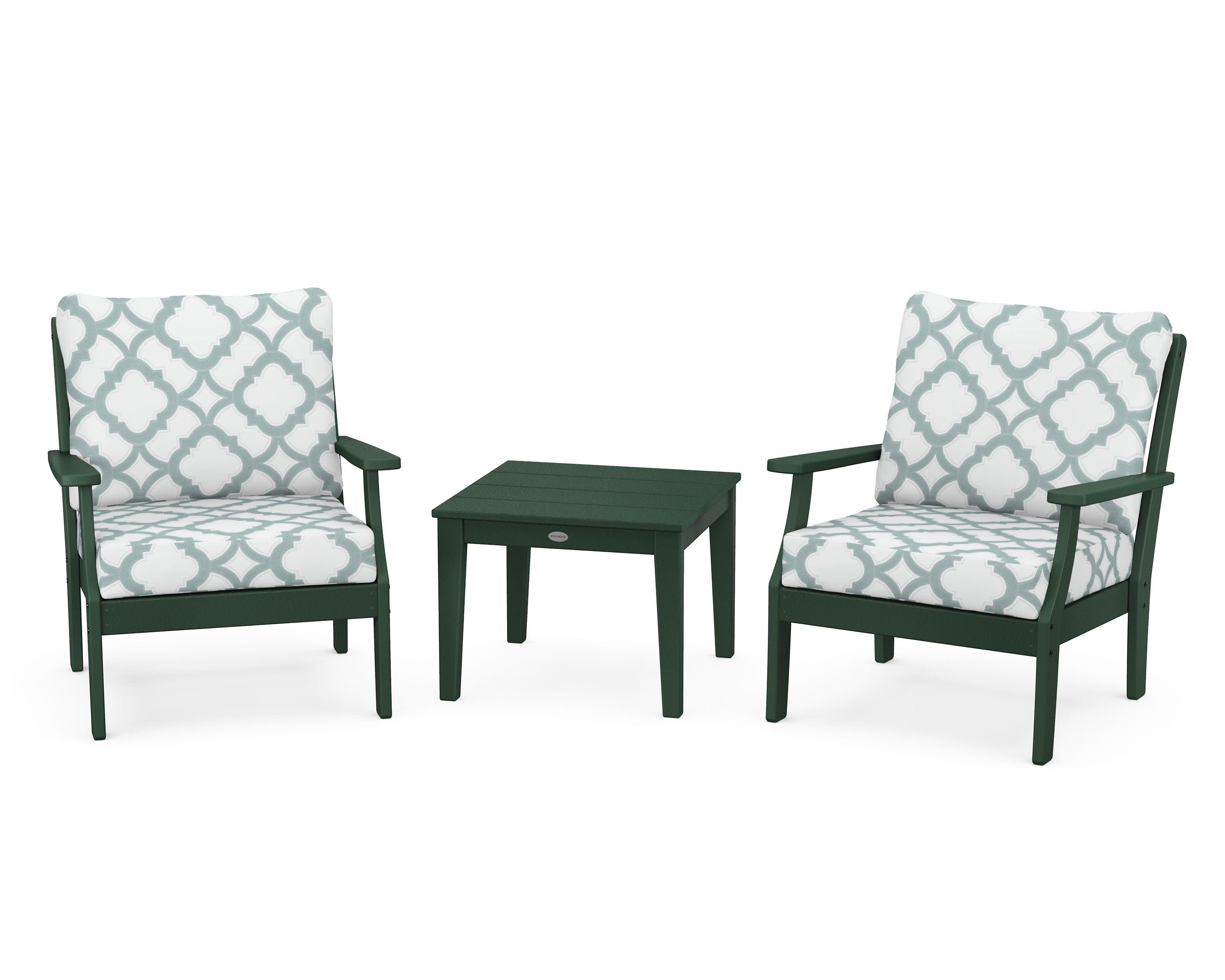 Braxton 3-Piece Deep Seating Set in Green / Trellis Glacier Spa
