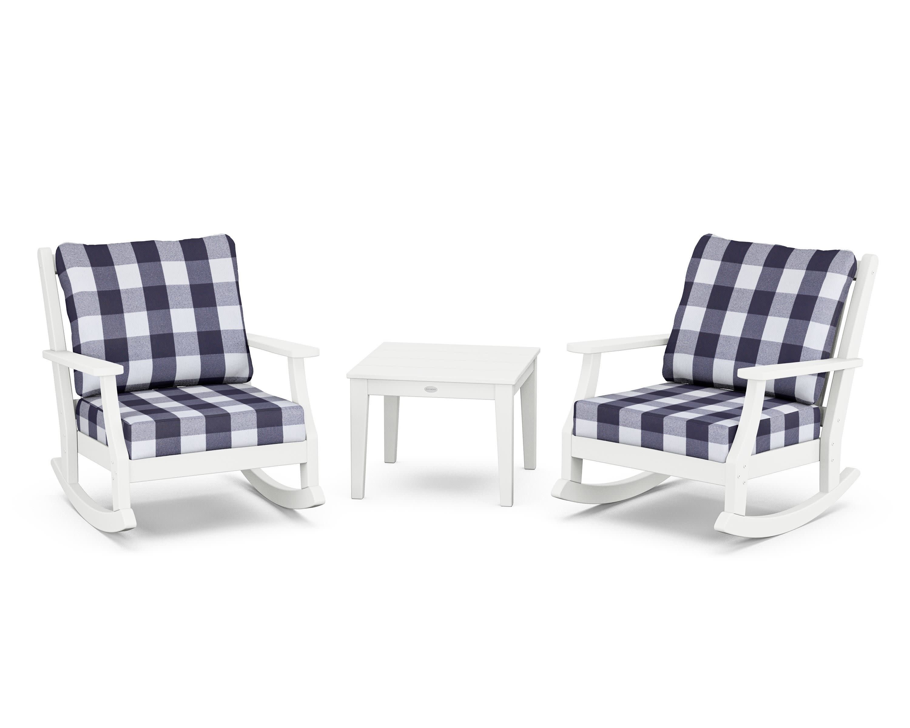 Wovendale 3-Piece Deep Seating Rocker Set in White / Buffalo Plaid Navy