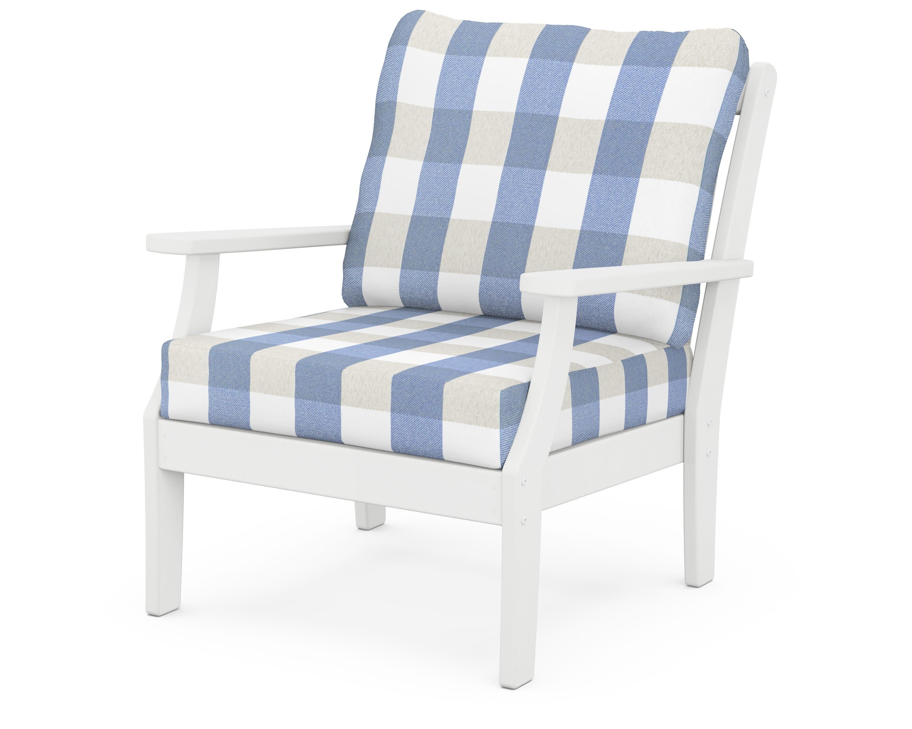 Braxton Deep Seating Chair in White / Buffalo Plaid Sky Blue