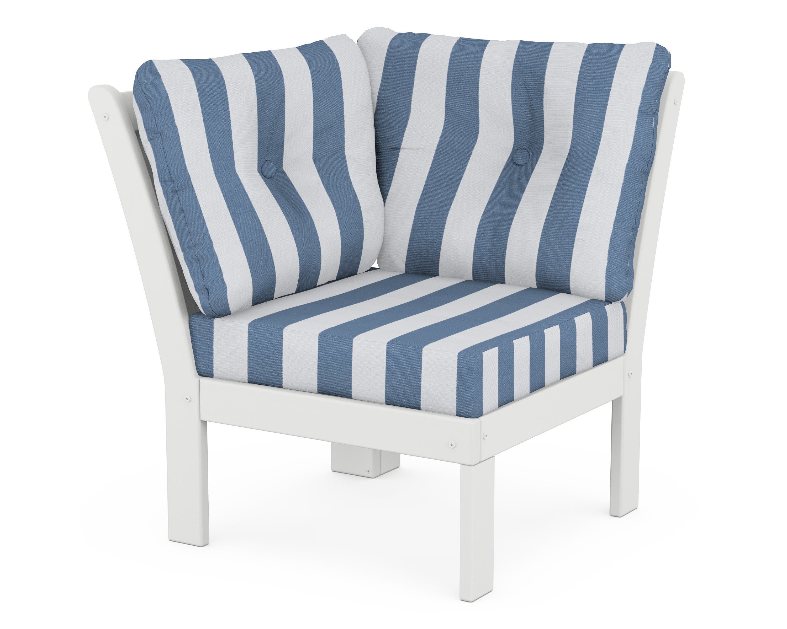 Vineyard Modular Corner Chair in White / Cabana Stripe Sky Blue