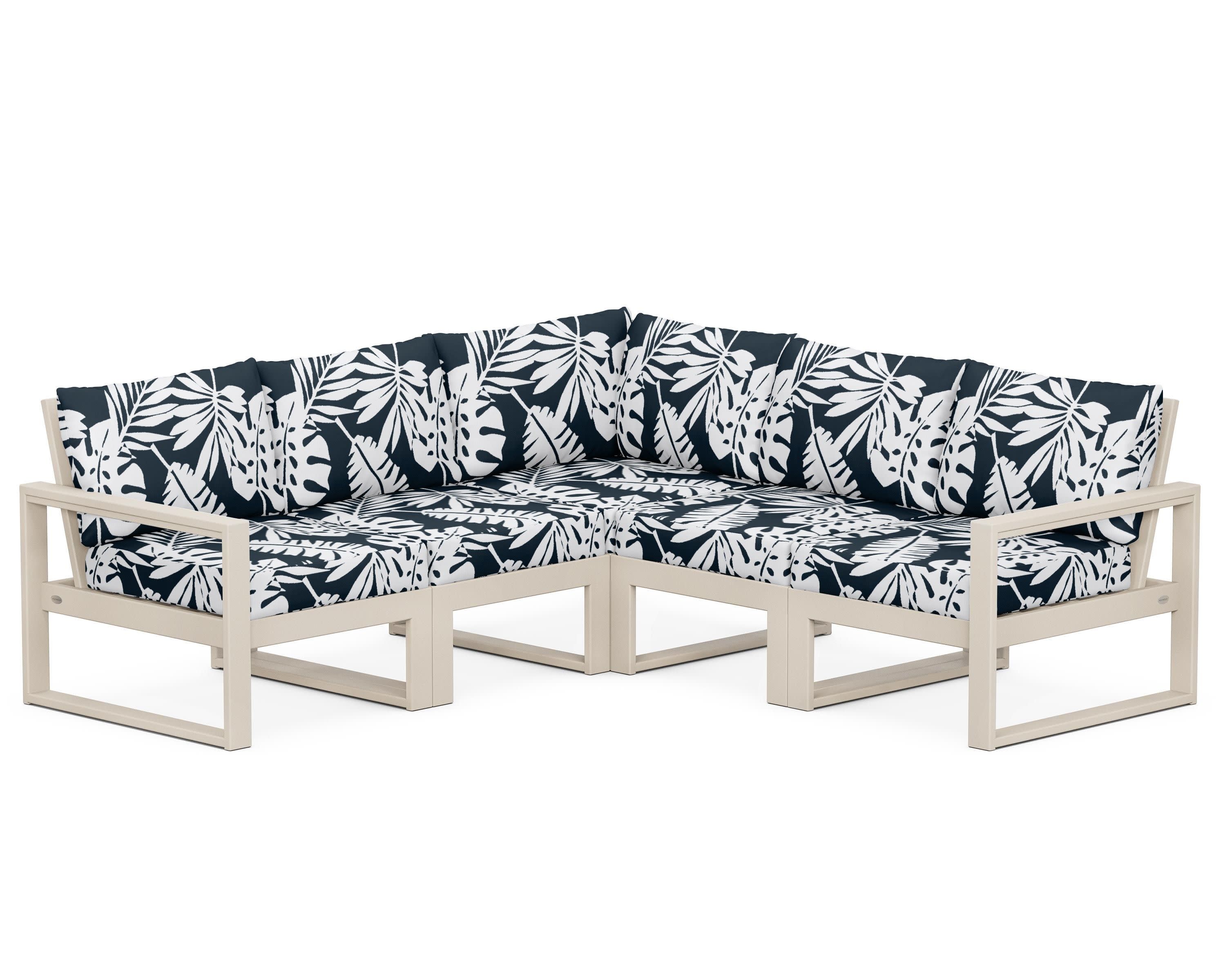 EDGE 5-Piece Modular Deep Seating Set in Sand / Leaf Marine Indigo