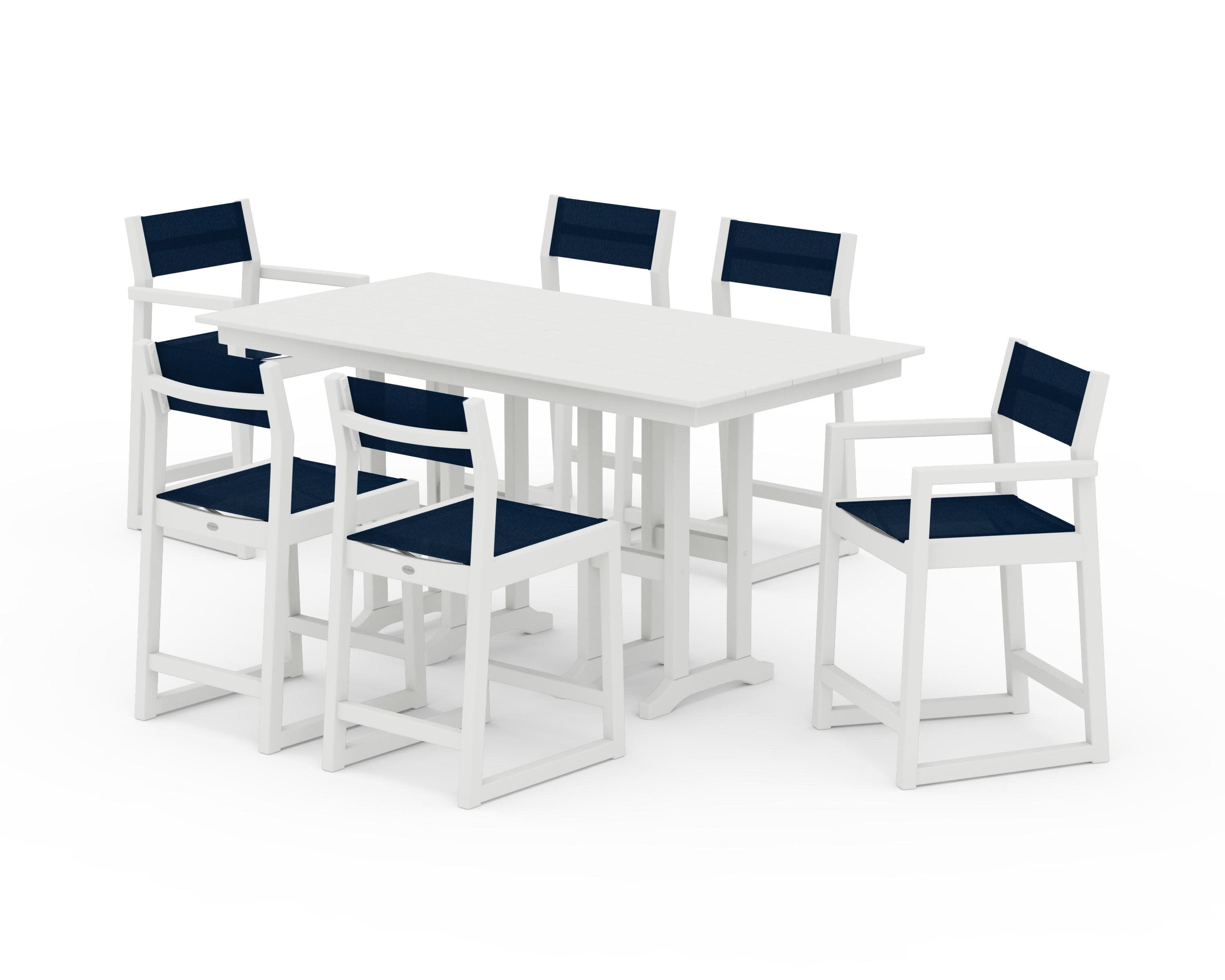 EDGE Sling 7-Piece Farmhouse Counter Set in Vintage White / Navy Blue Sling