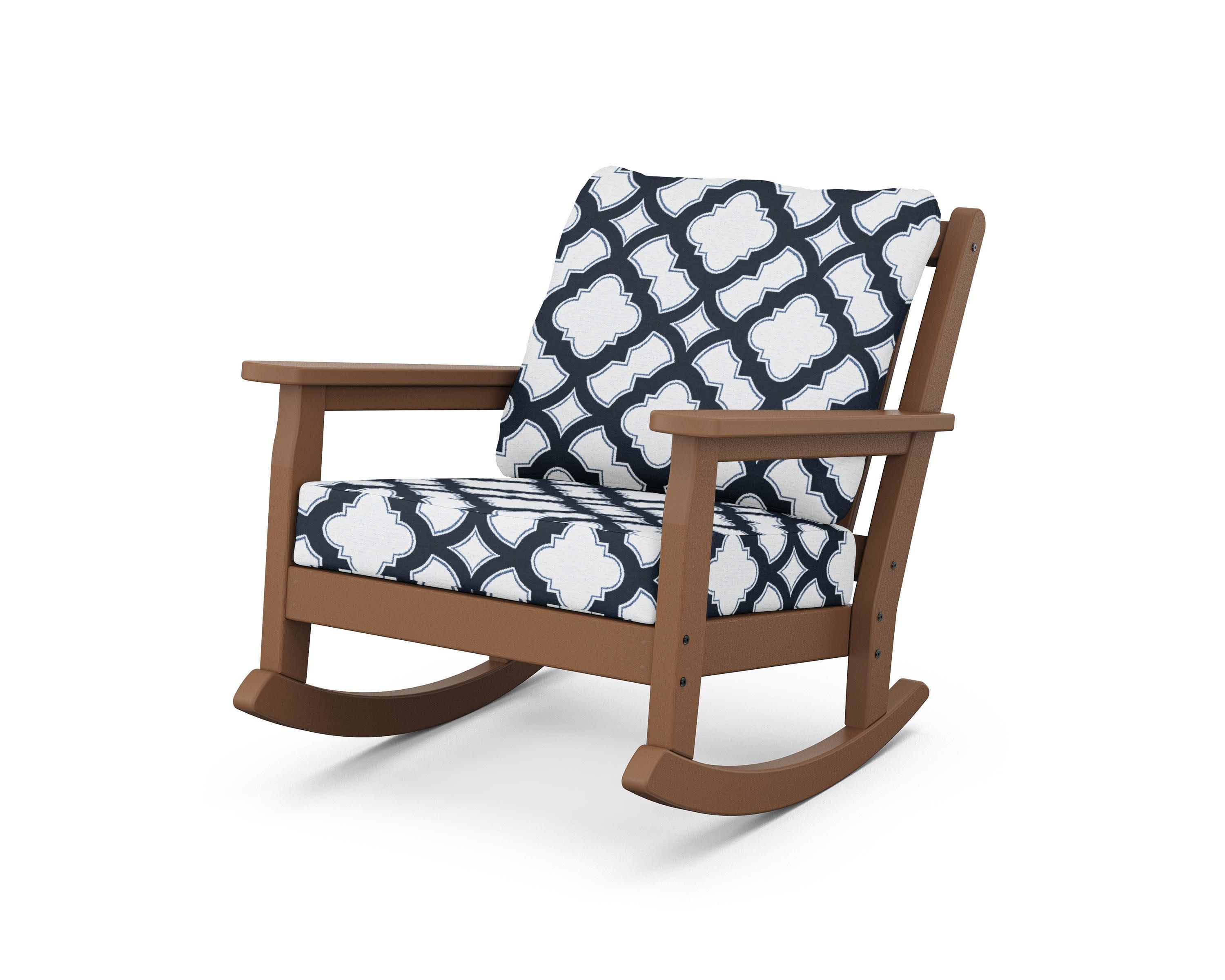 Chippendale Deep Seating Rocking Chair in Teak / Trellis Marine Indigo