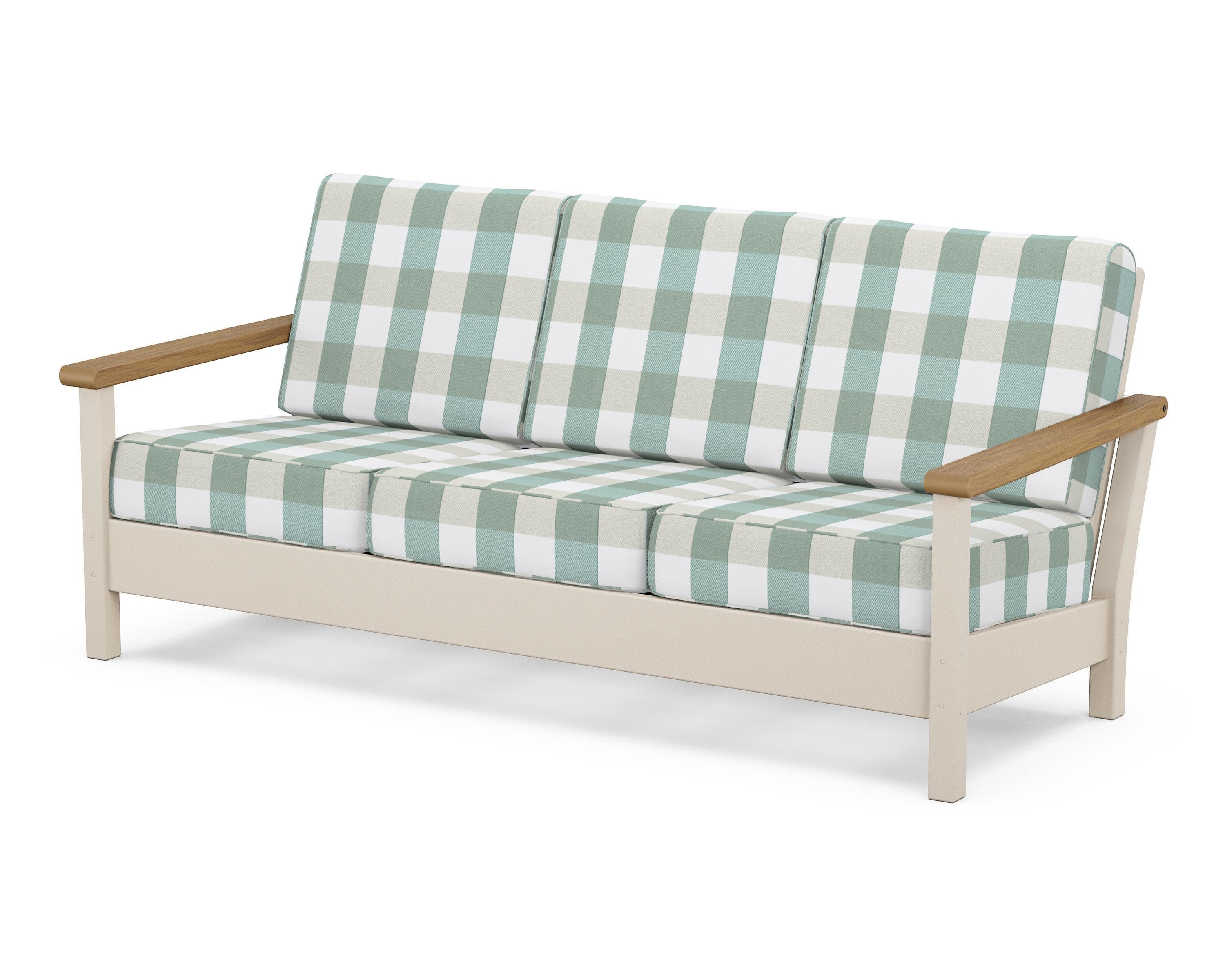 Harbour Deep Seating Sofa in Sand / Natural / Buffalo Plaid Glacier Spa