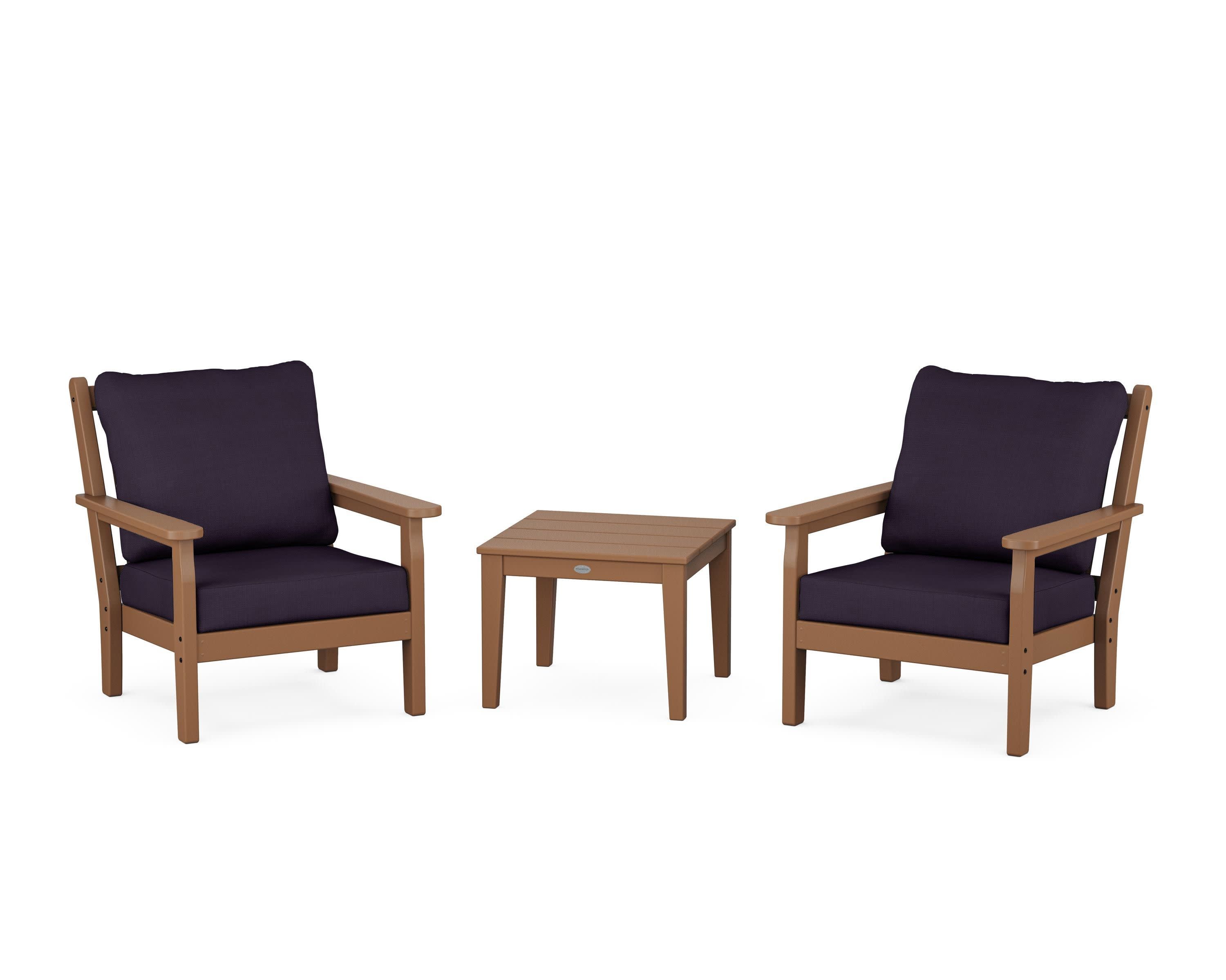 Chippendale 3-Piece Deep Seating Set in Teak / Navy Linen