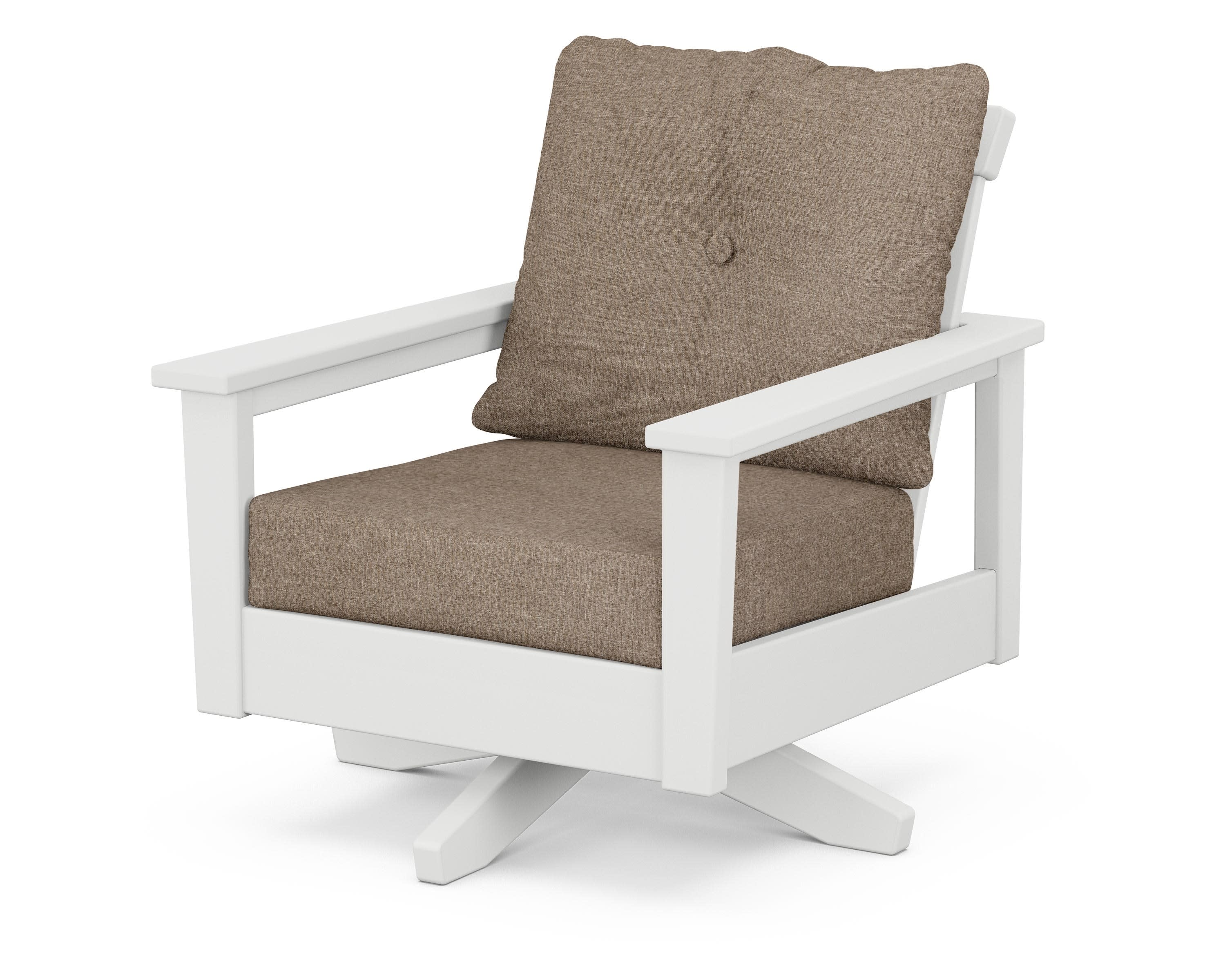 Prescott Deep Seating Swivel Chair in White / Spiced Burlap