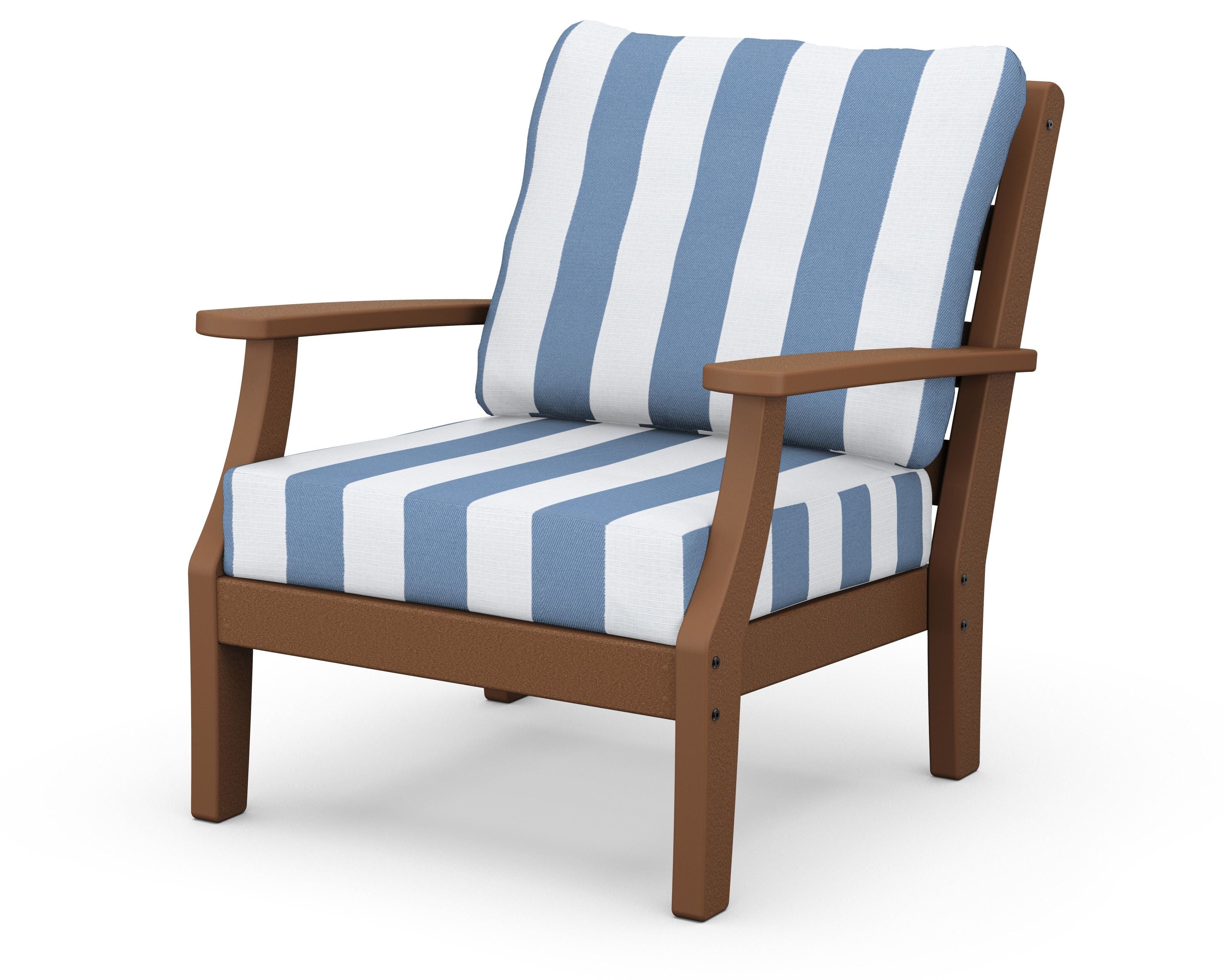 Chesapeake Deep Seating Chair in Teak / Cabana Stripe Sky Blue