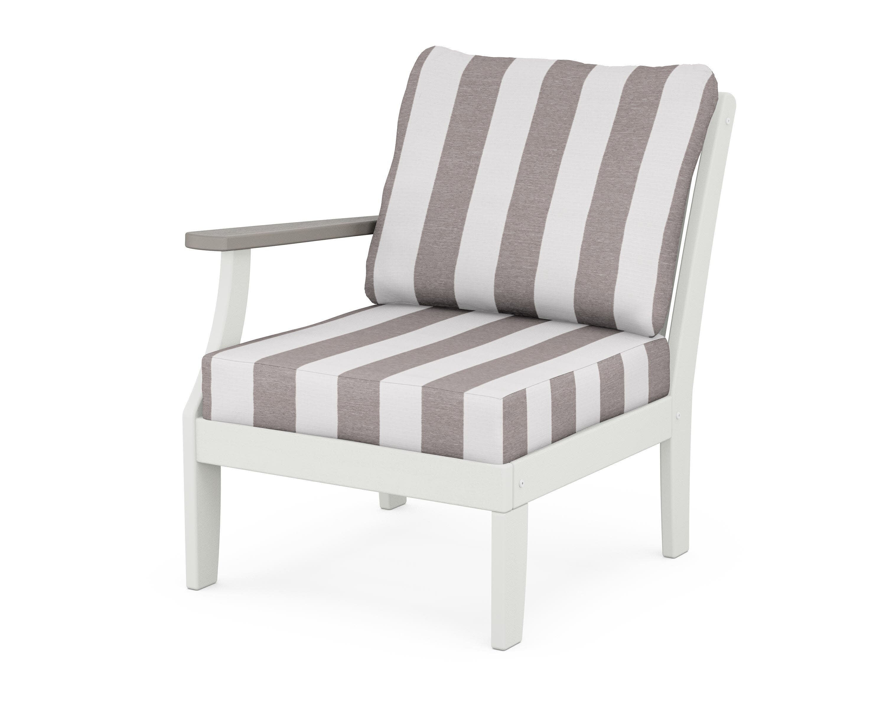 Braxton Modular Left Arm Chair in White / Driftwood / Cabana Stripe Grey Mist