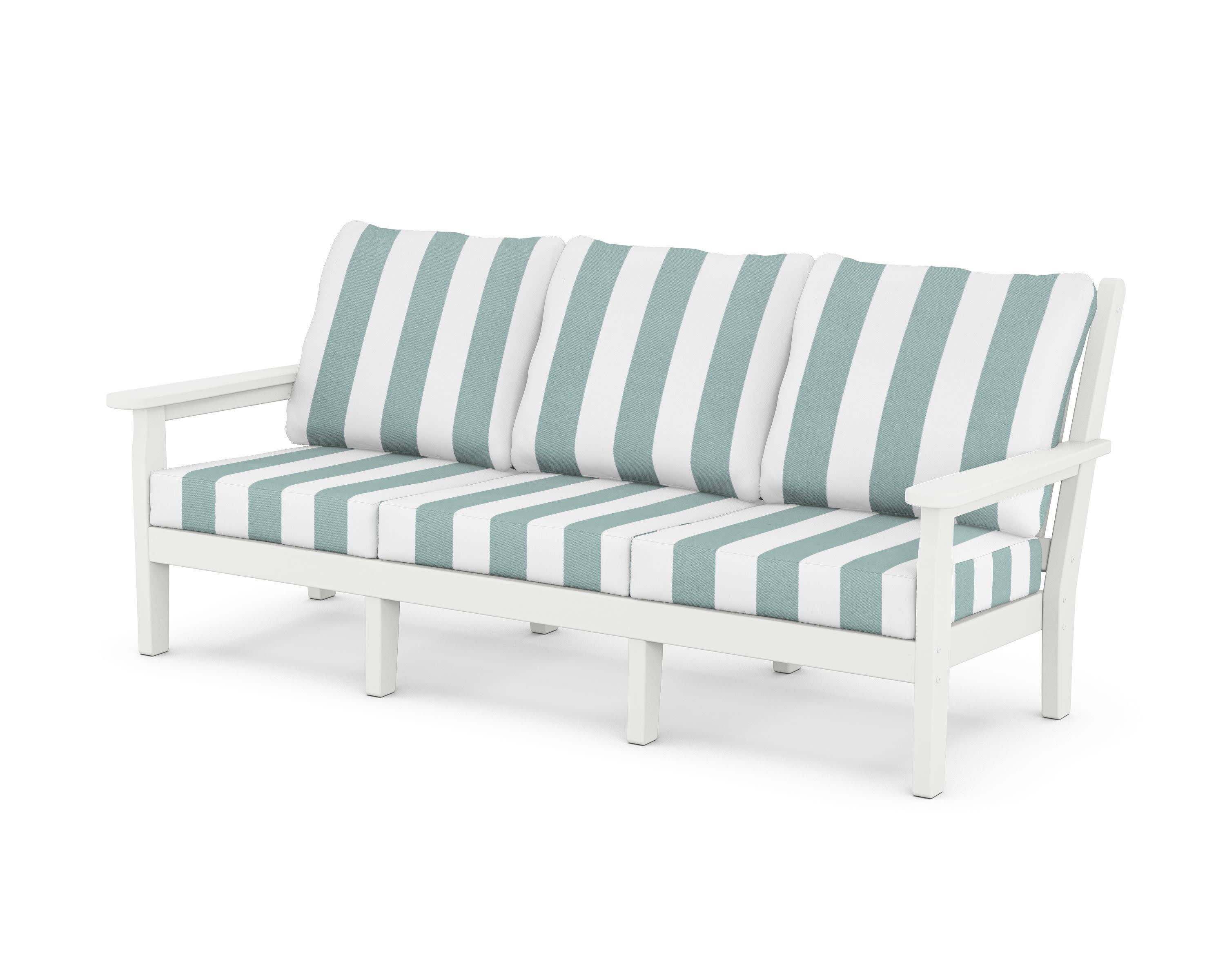 Chippendale Deep Seating Sofa in White / Cabana Stripe Glacier Spa