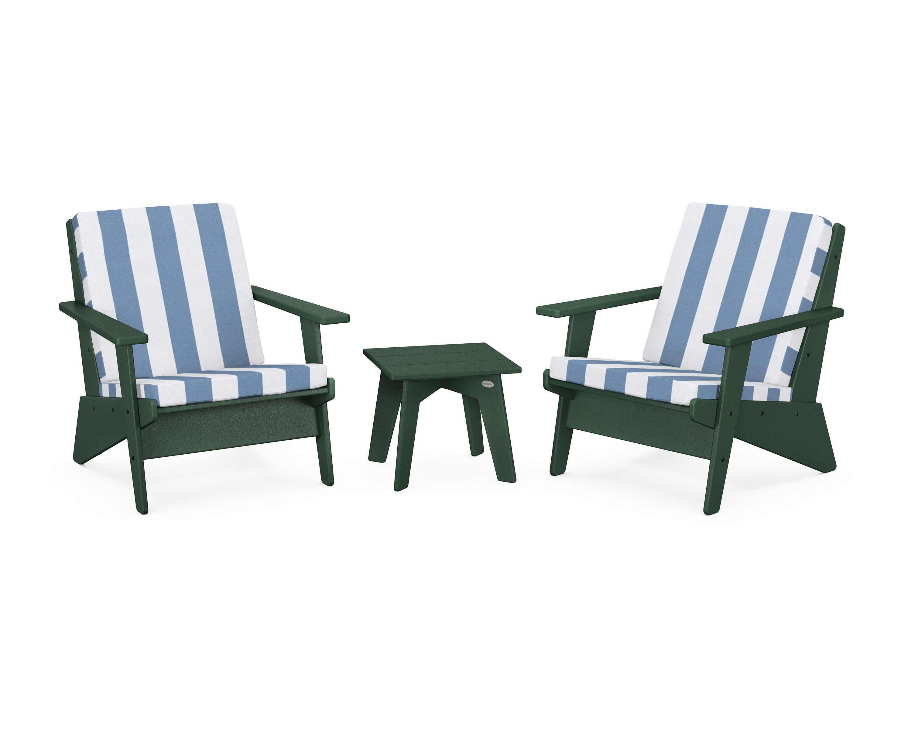 Riviera Modern Lounge 3-Piece Set in Green / Cabana Stripe Sky Blue