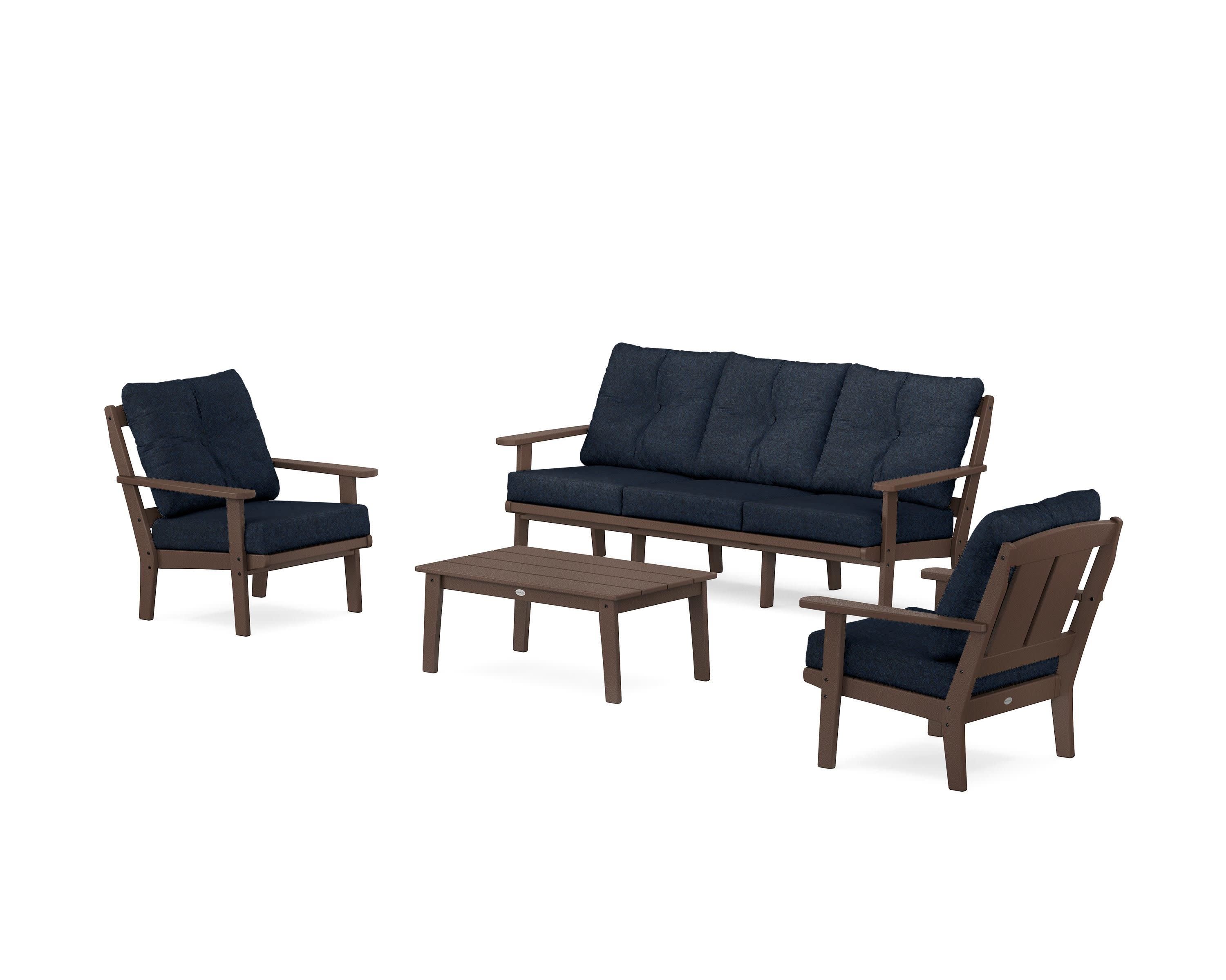 Mission 4-Piece Deep Seating Set with Sofa in Mahogany / Marine Indigo