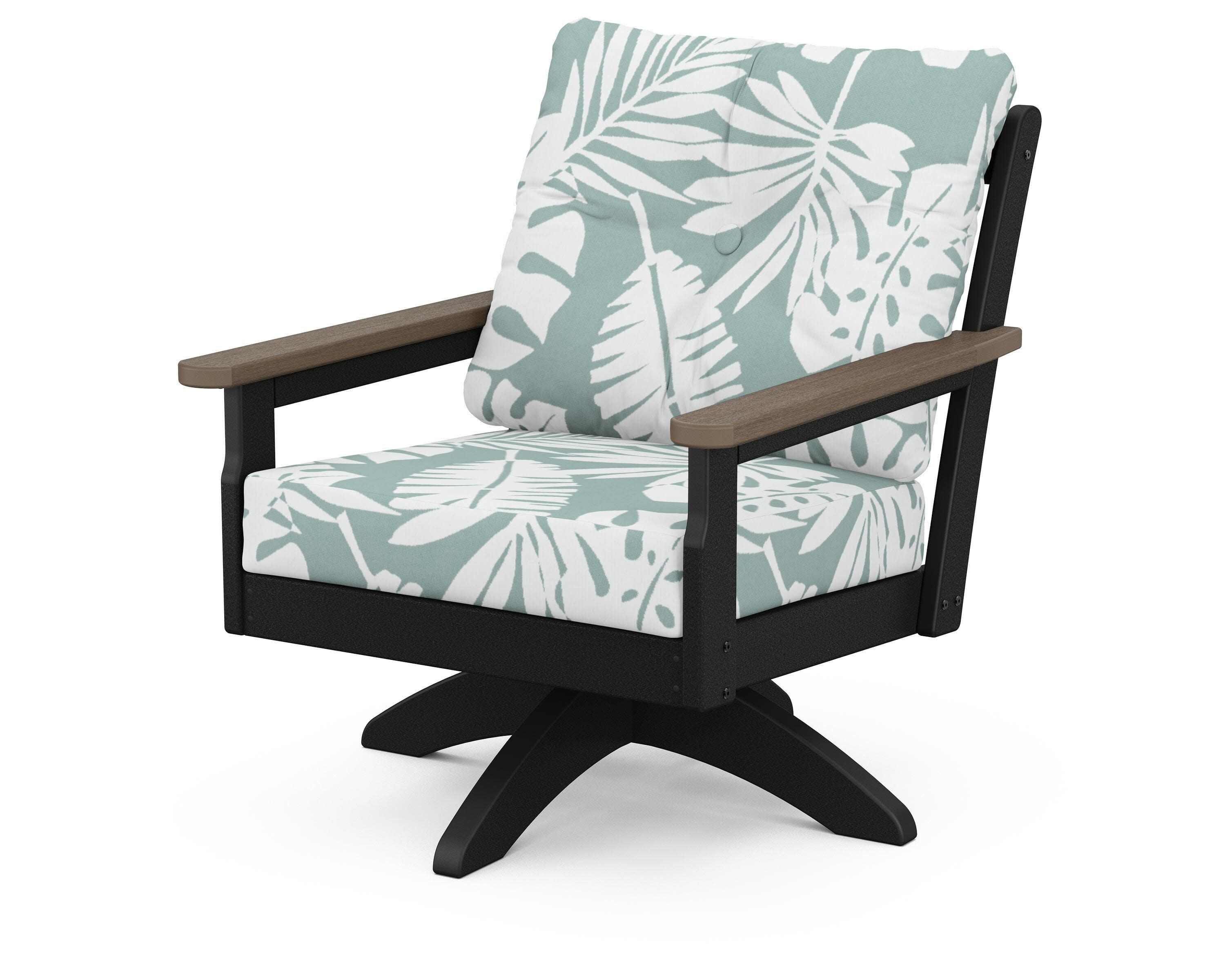 Vineyard Deep Seating Swivel Chair in Black / Kona / Leaf Glacier Spa