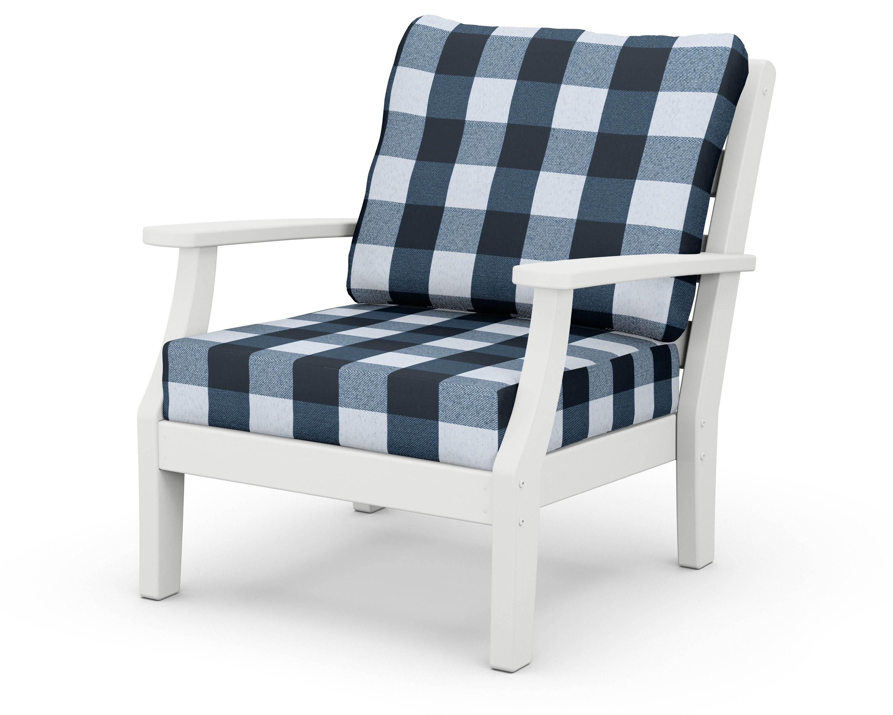 Chesapeake Deep Seating Chair in White / Buffalo Plaid Marine Indigo