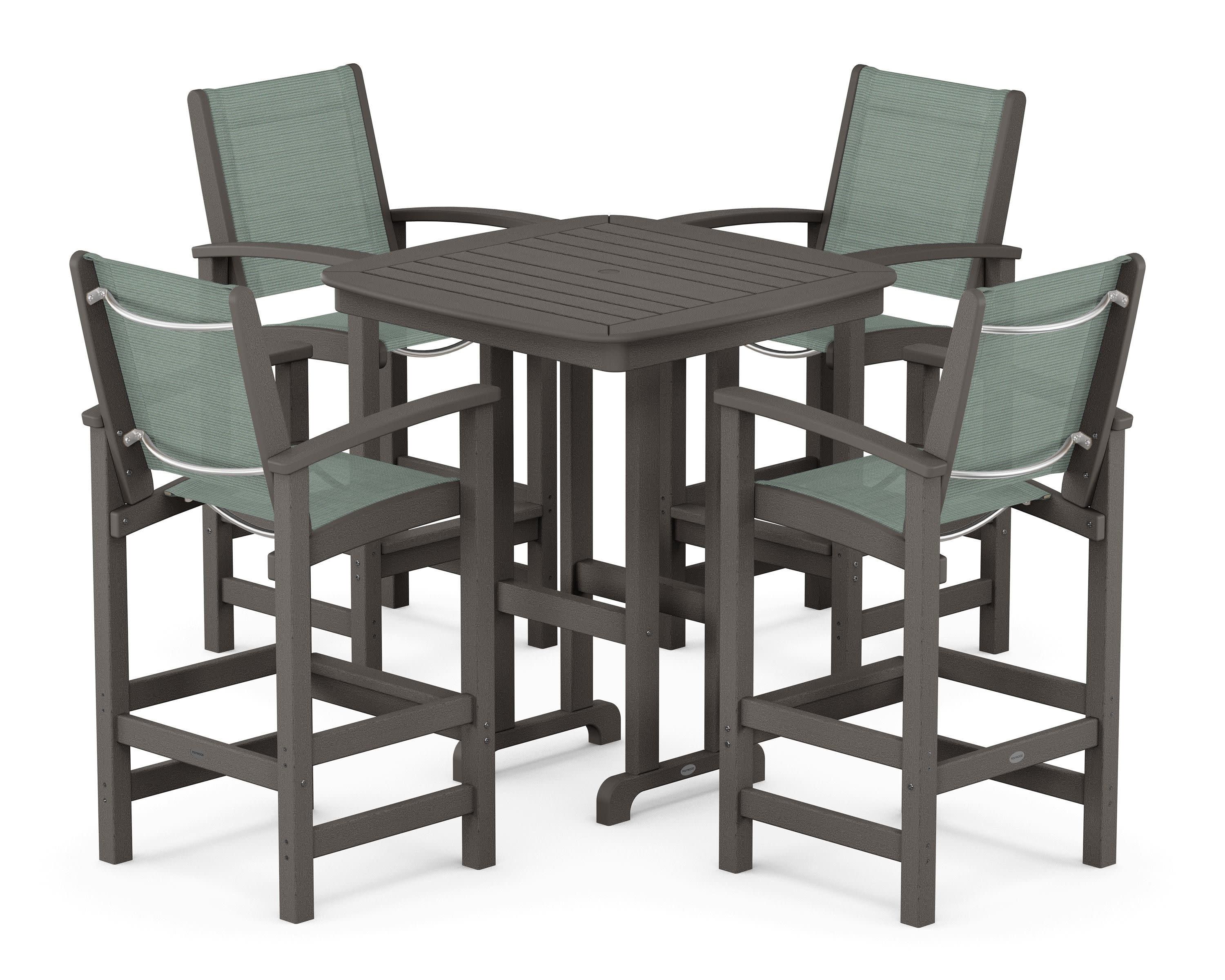 Coastal 5-Piece Bar Set in Vintage Coffee / Dupioni Sea Mist Sling