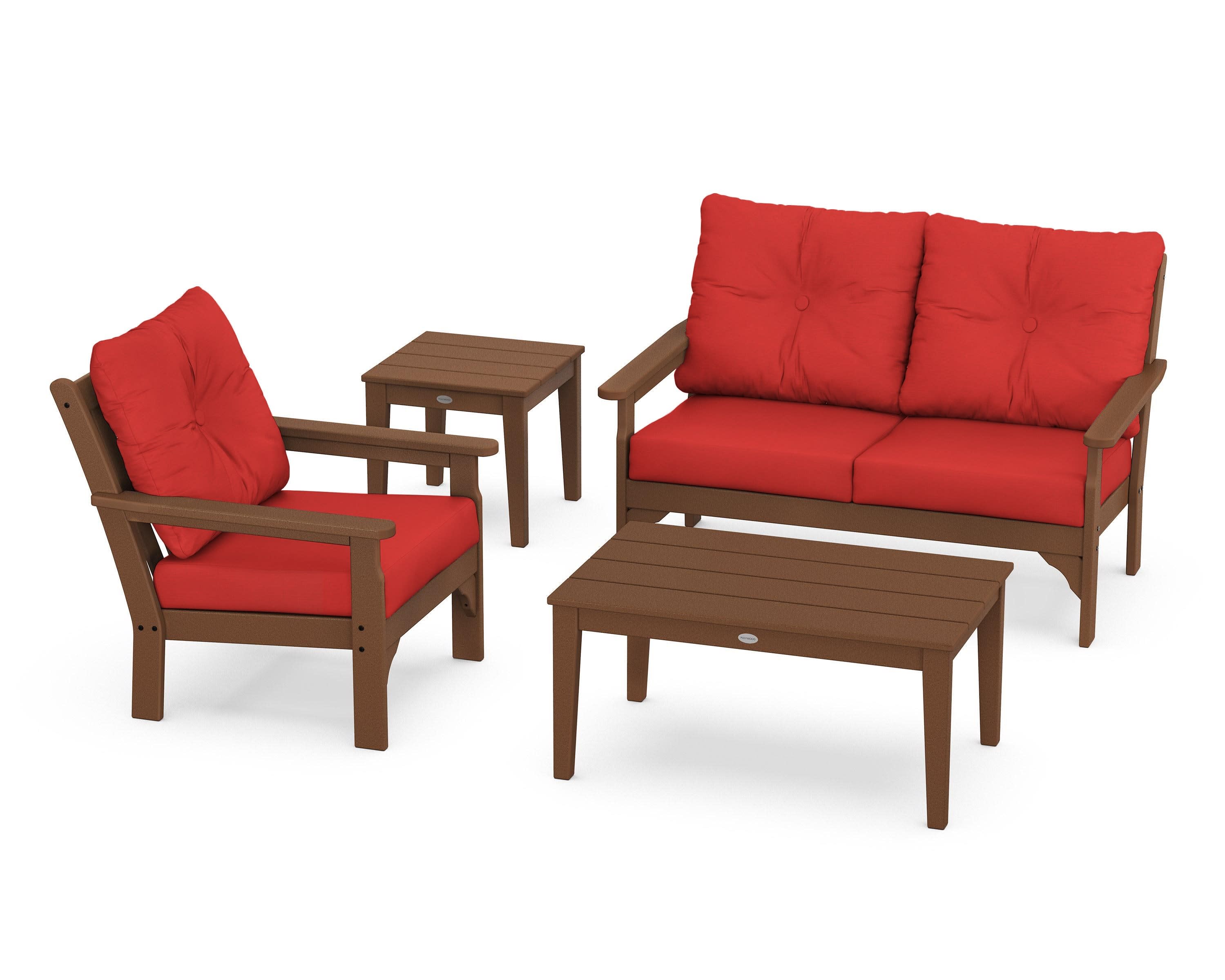 Vineyard 4-Piece Deep Seating Set in Teak / Crimson Linen