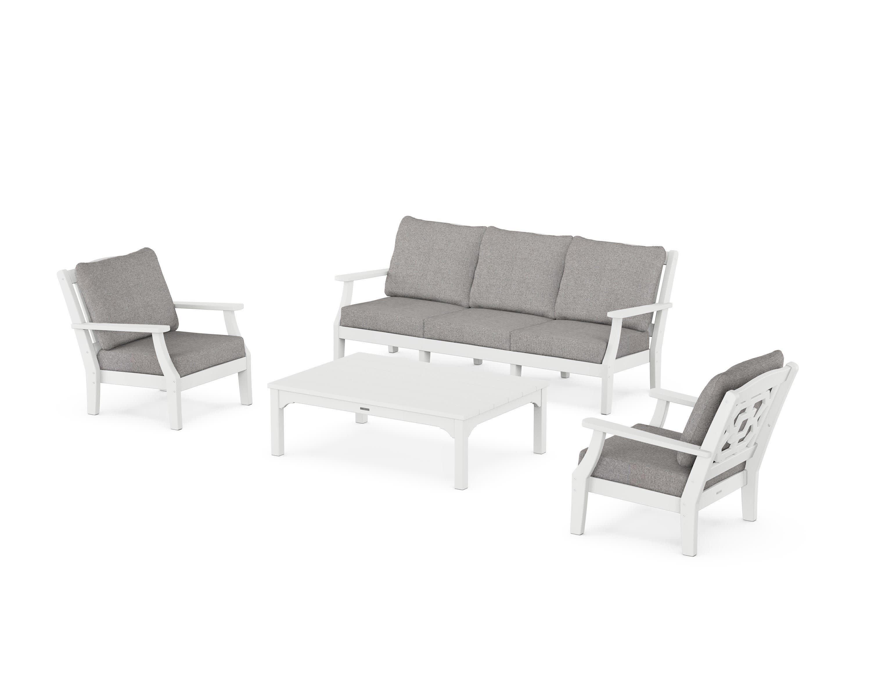 Chinoiserie 4-Piece Deep Seating Set with Sofa in White / Grey Mist