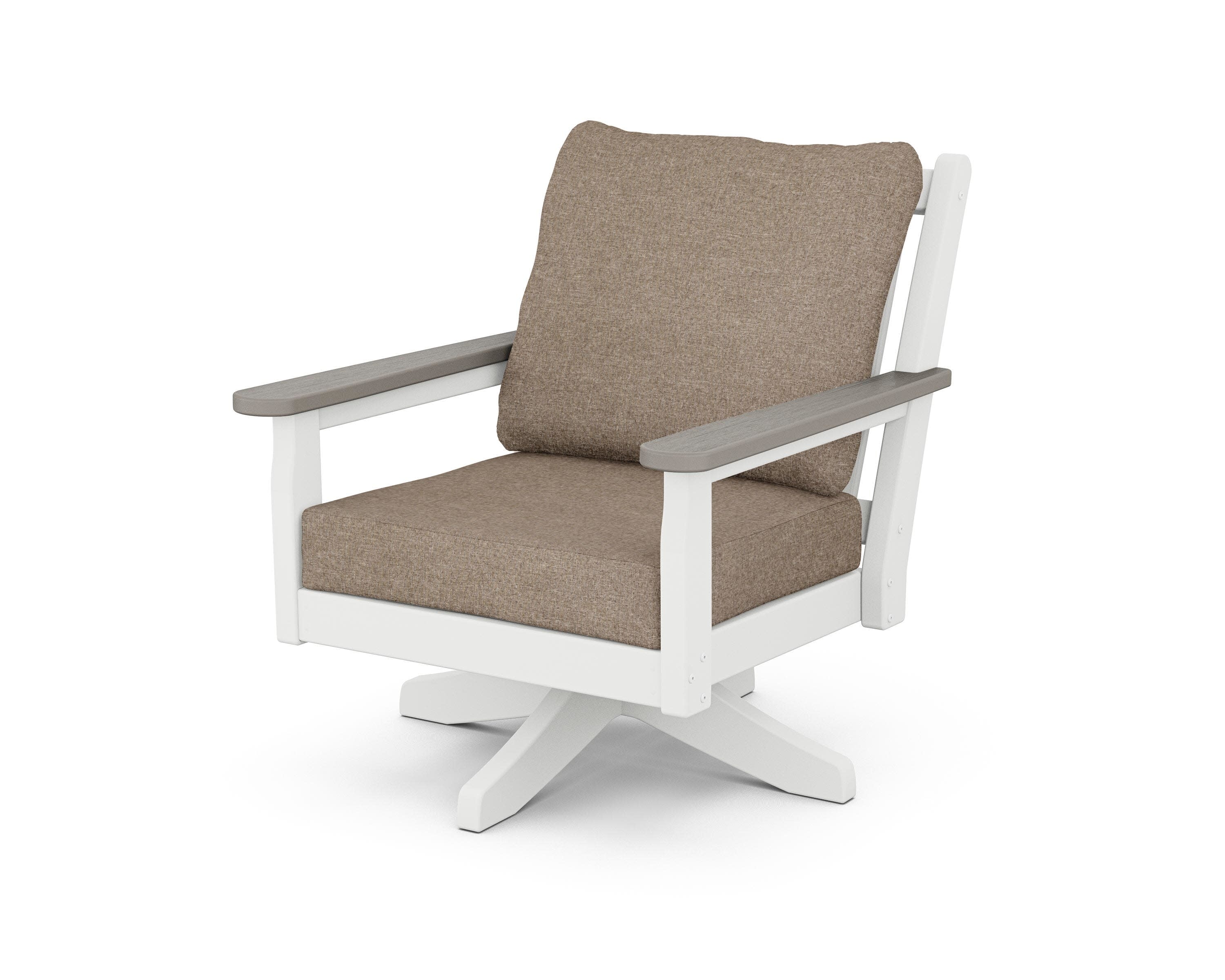 Chippendale Deep Seating Swivel Chair in White / Driftwood / Spiced Burlap