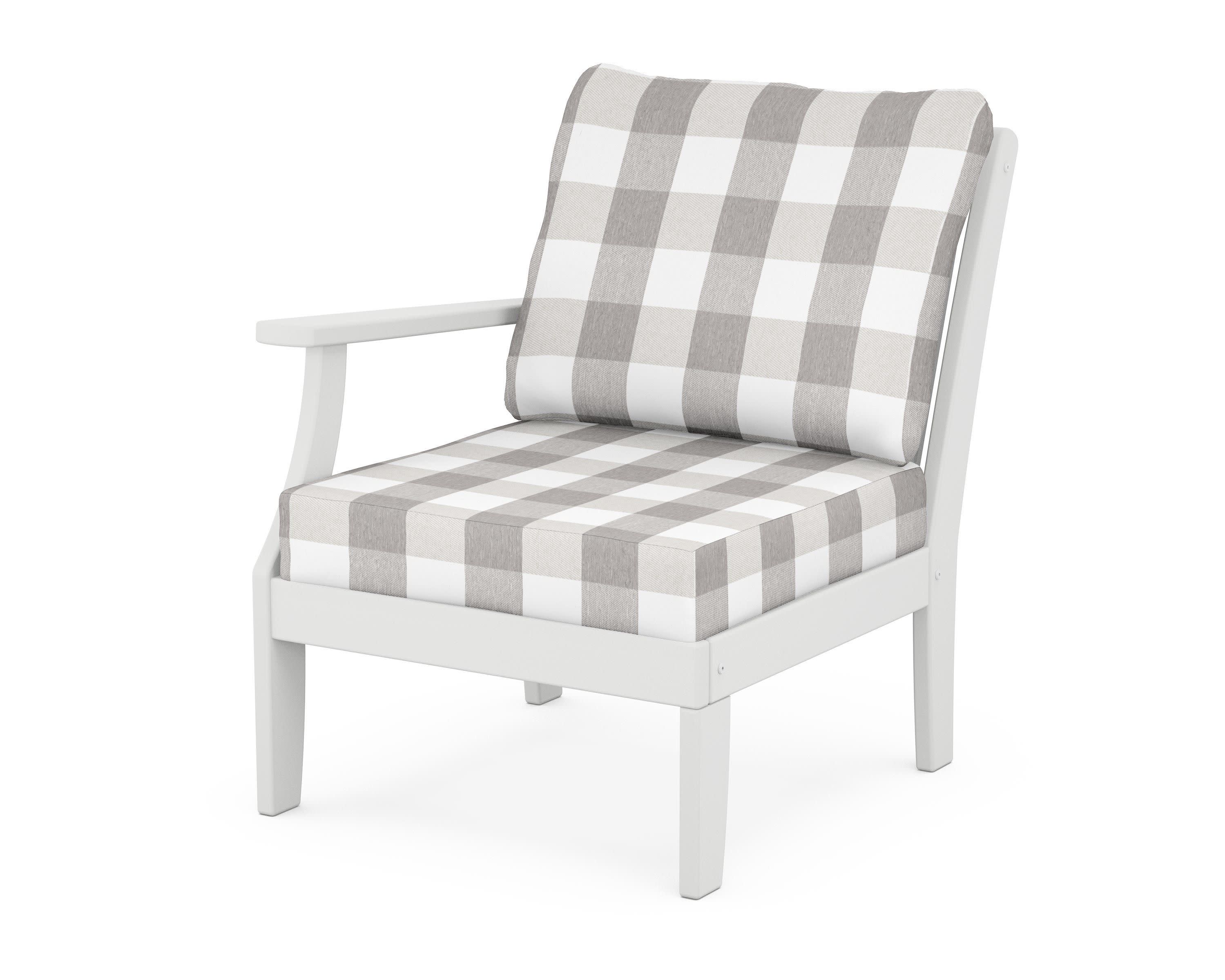 Braxton Modular Left Arm Chair in White / Buffalo Plaid Grey Mist