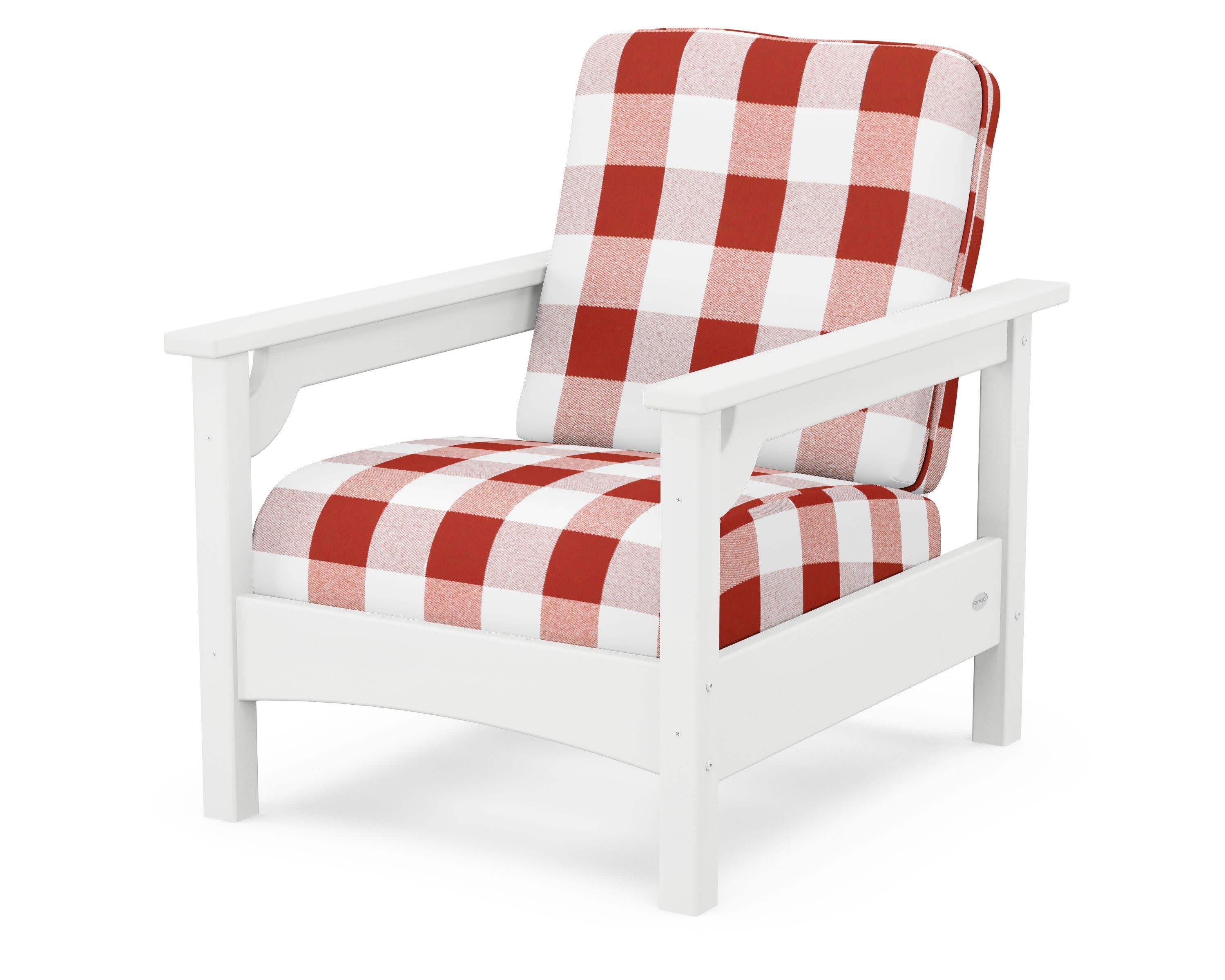 Club Chair in White / Buffalo Plaid Crimson