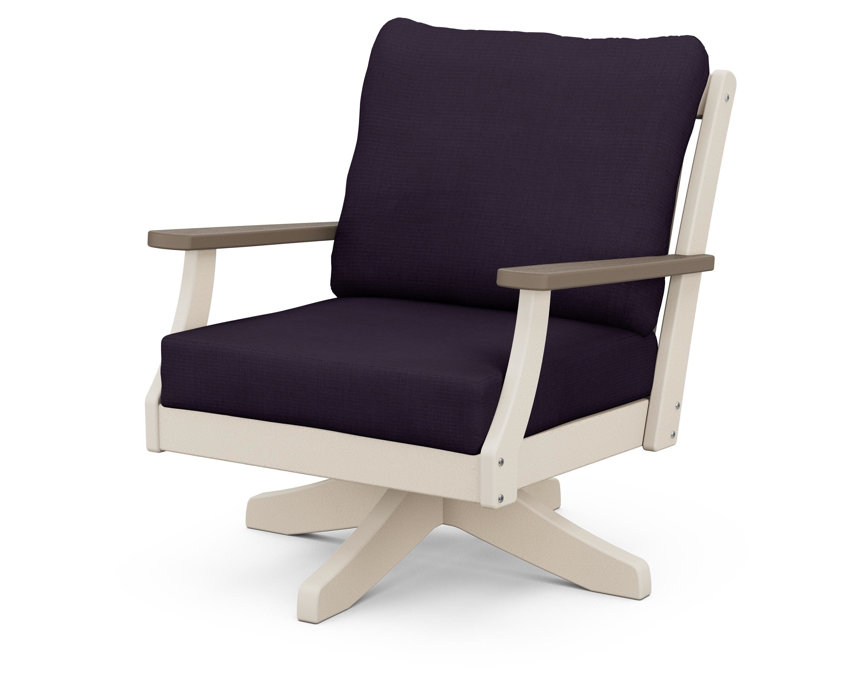 Braxton Deep Seating Swivel Chair in Sand / Kona / Navy Linen