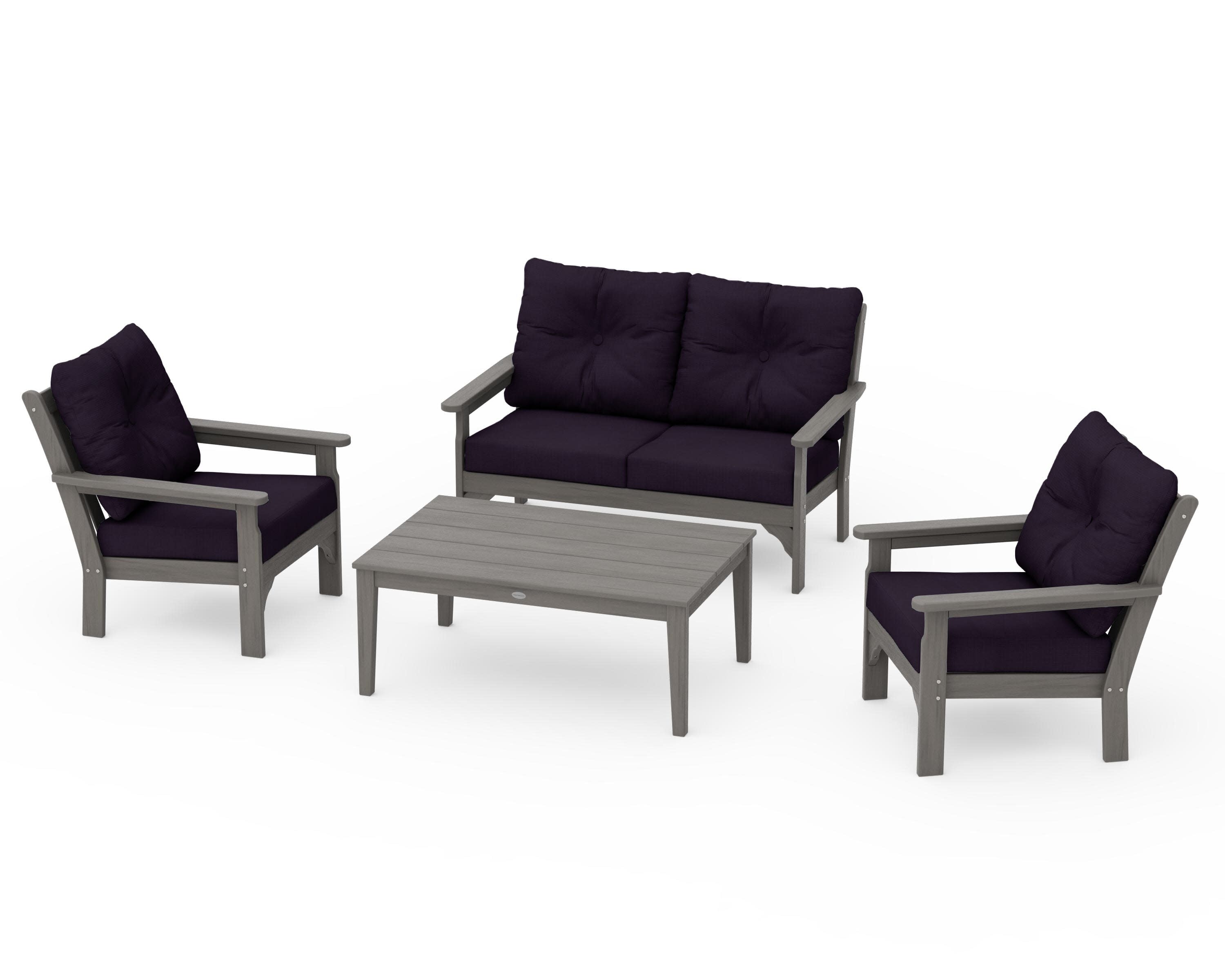 Vineyard 4-Piece Deep Seating Set in Driftwood / Navy Linen